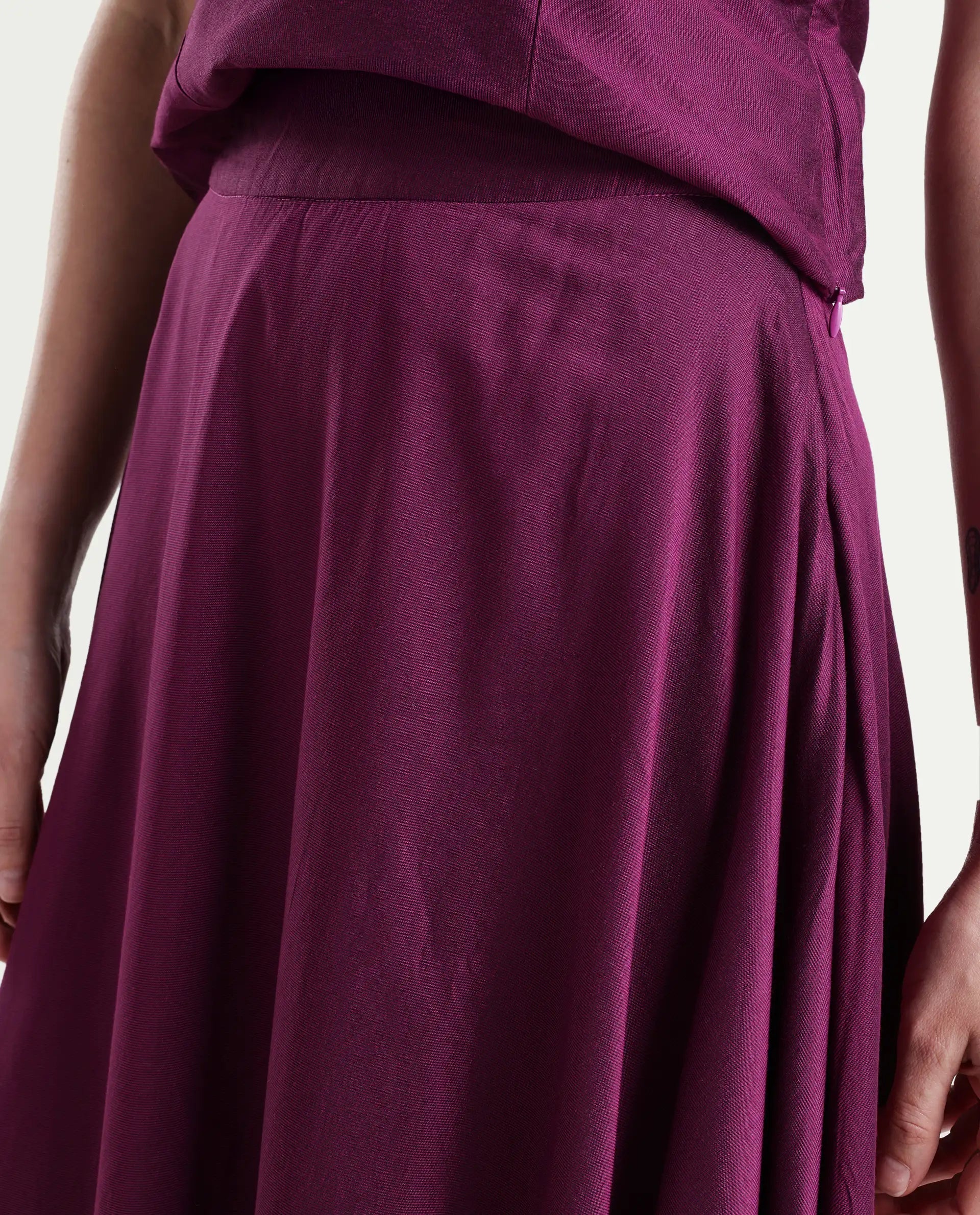 Rareism Women's Carfa B Purple Silk Plain Maxi Flared Skirt