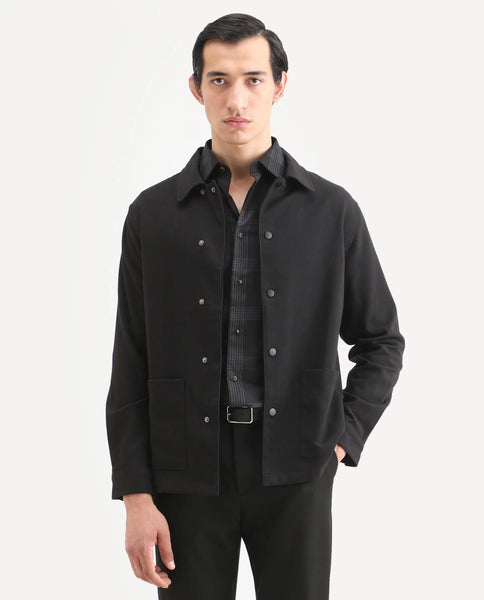 Buy Brant - Black Relaxed Fit Plain Shacket| Rare Rabbit