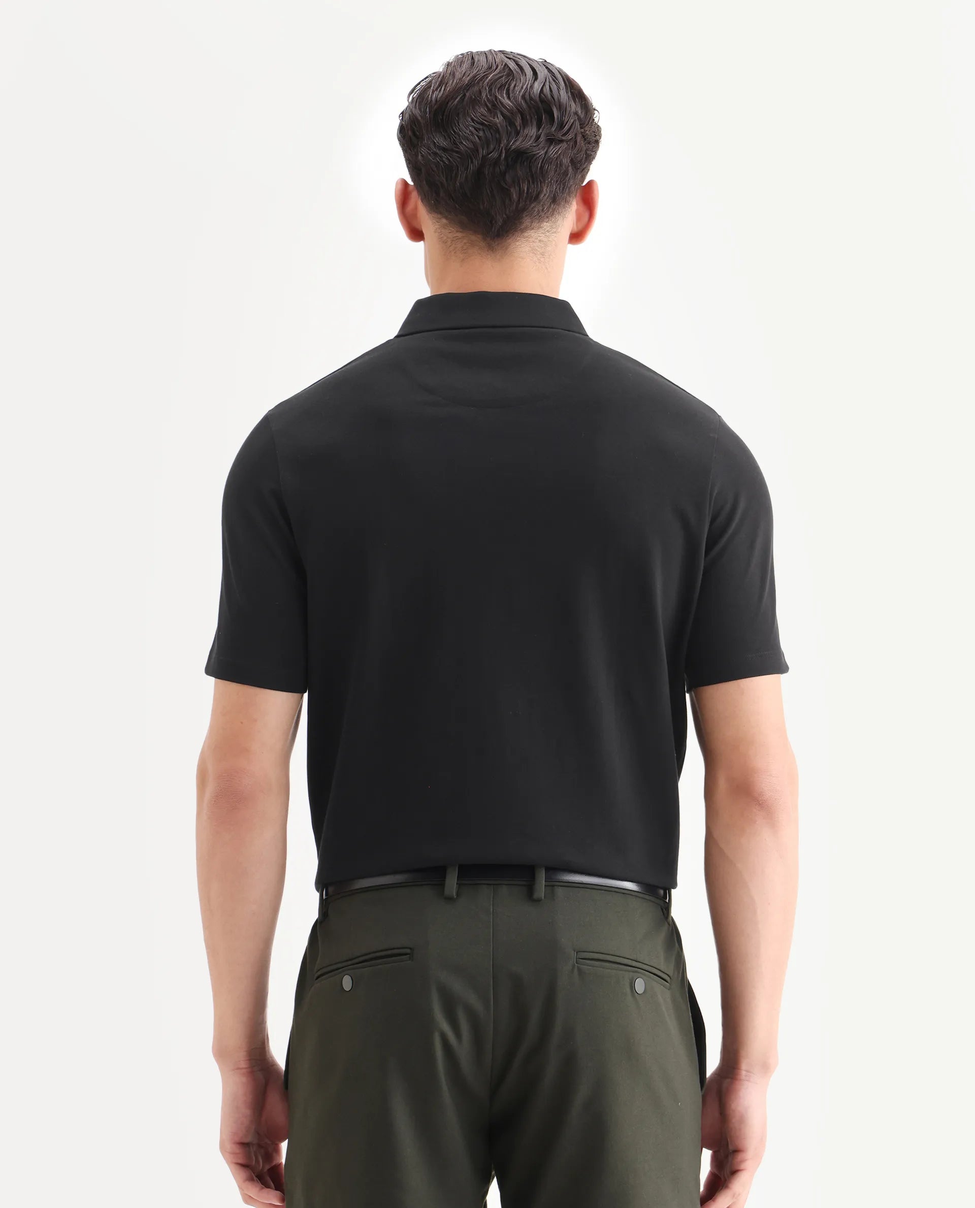 Rare Rabbit Men's Guild Casual Prin 1 Black Cotton Plain Regular Fit Half Sleeve Polo