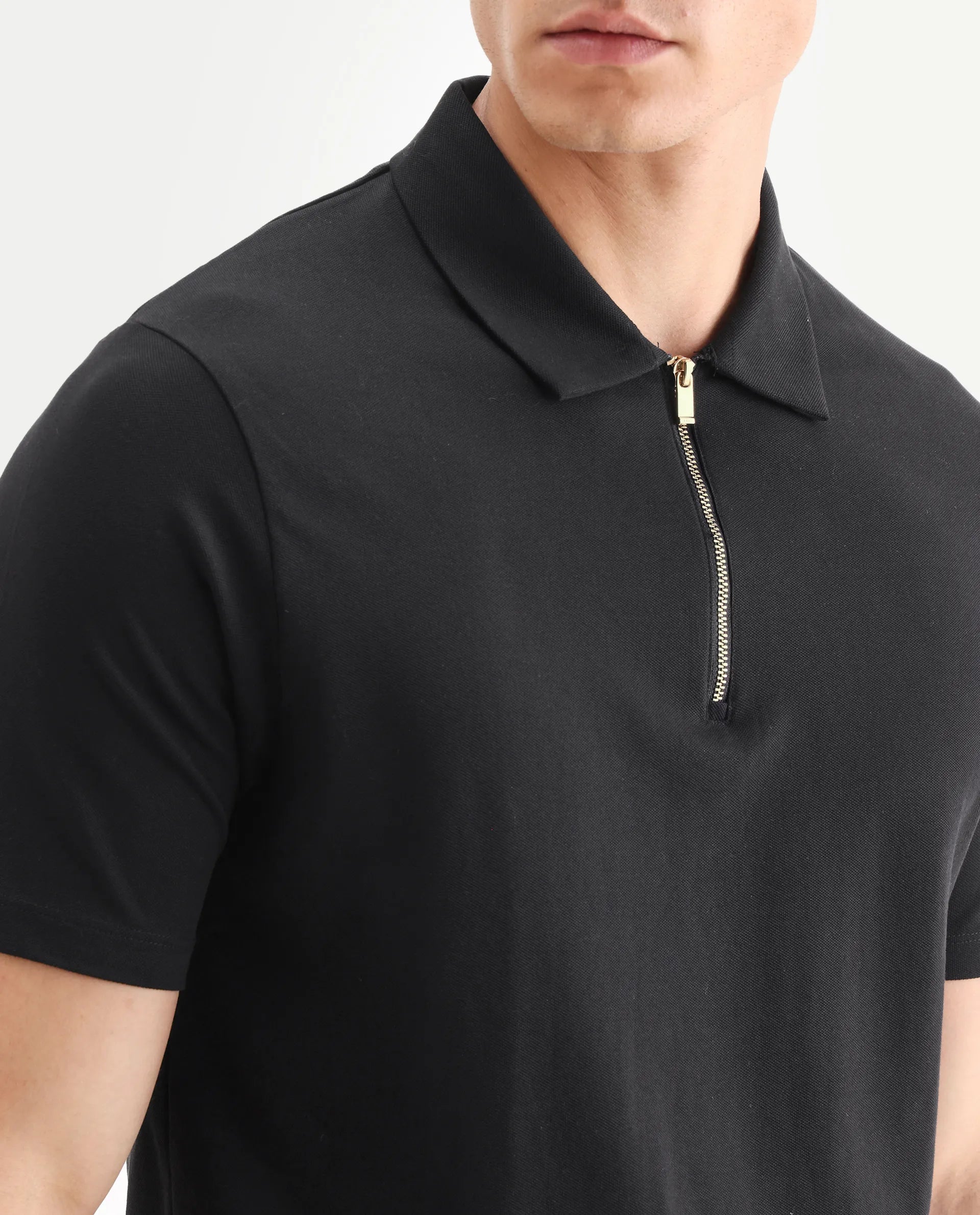 Rare Rabbit Men's Guild Casual Prin 1 Black Cotton Plain Regular Fit Half Sleeve Polo