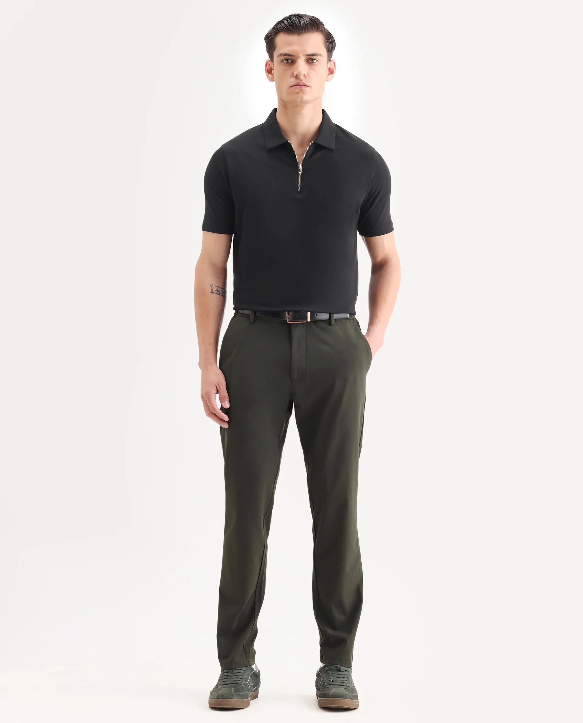 Rare Rabbit Men's Guild Casual Prin 1 Black Cotton Plain Regular Fit Half Sleeve Polo