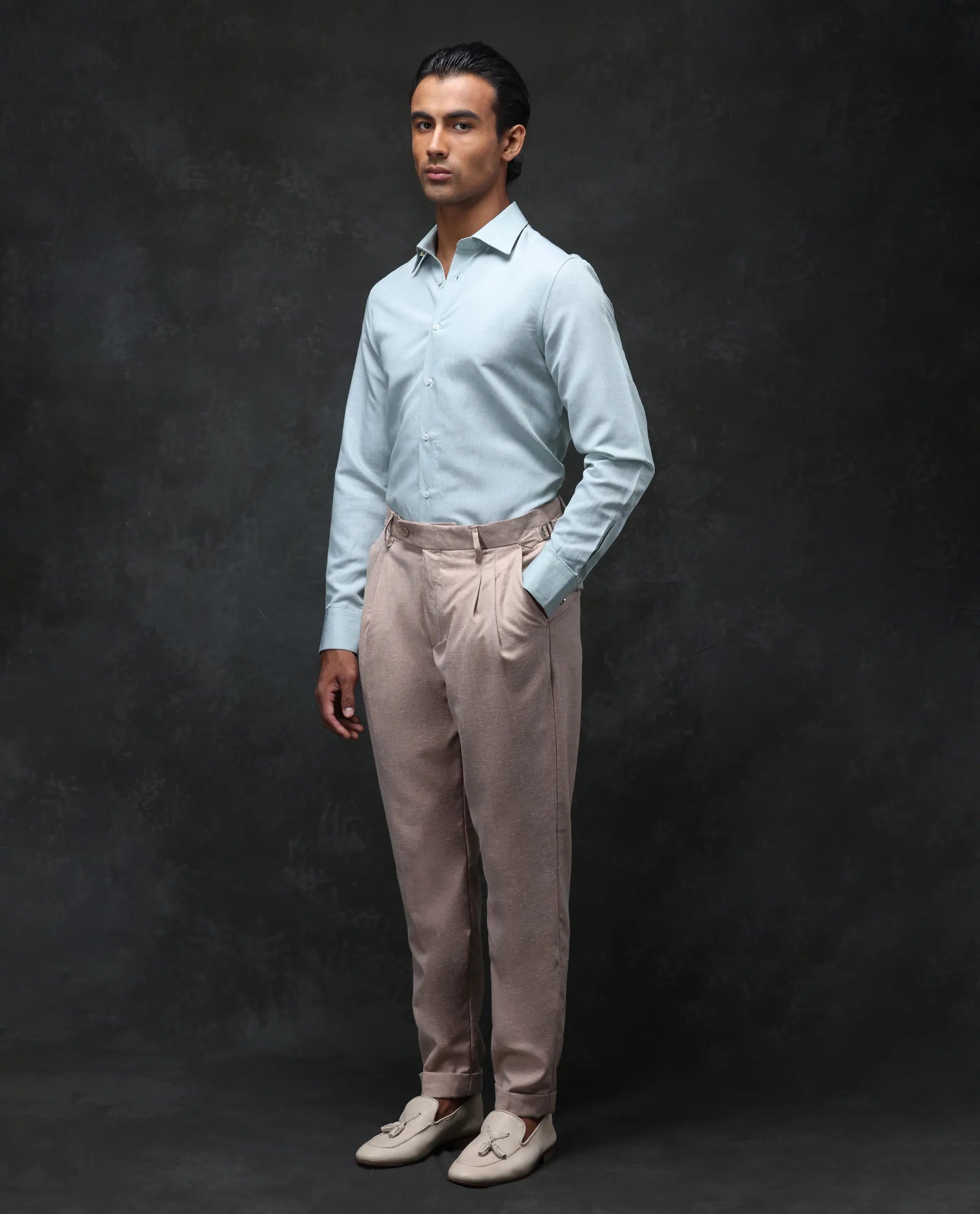 Rare Rabbit Men's Rhesa Light Rust Linen Blend Plain Relaxed Fit Trouser