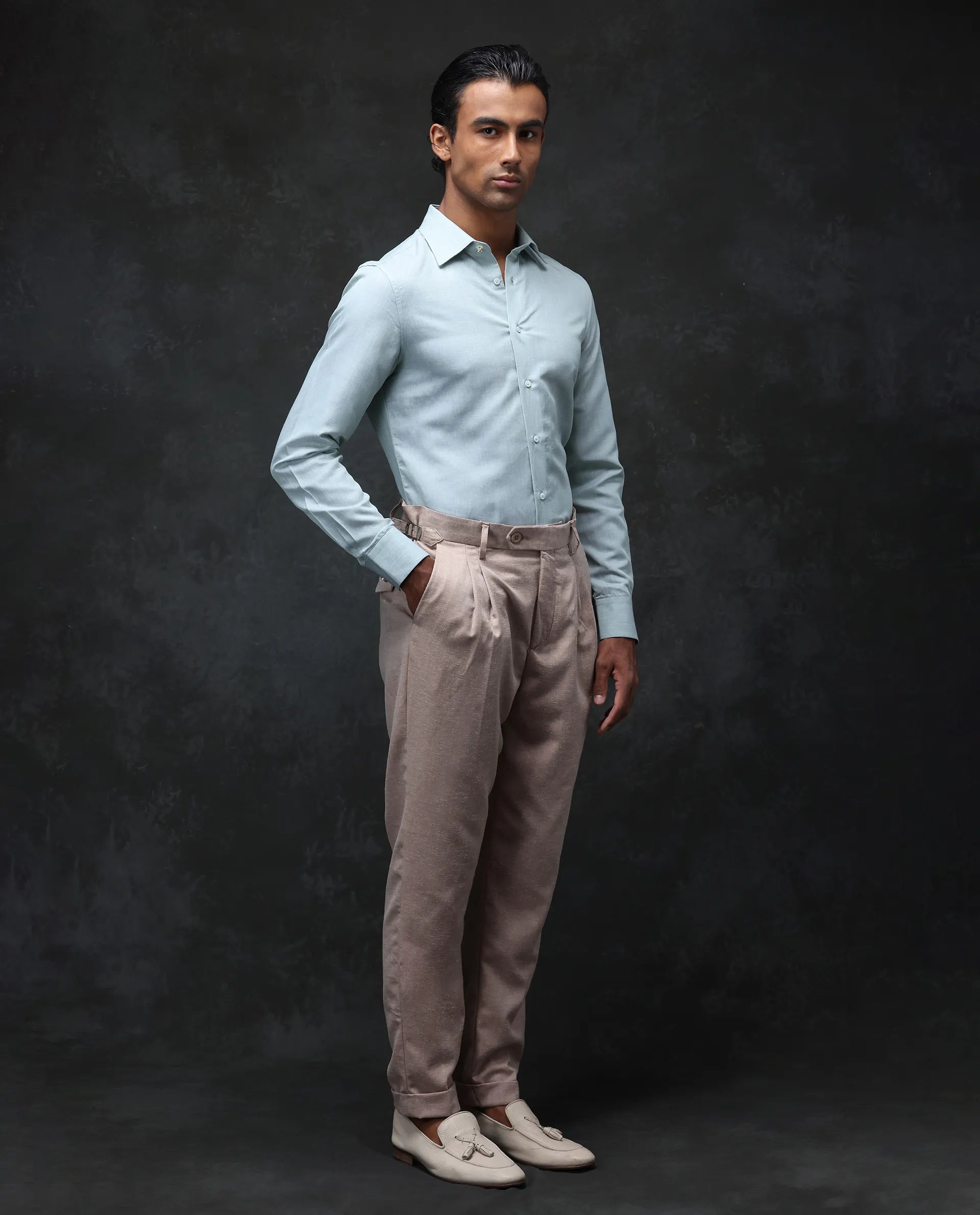 Rare Rabbit Men's Rhesa Light Rust Linen Blend Plain Relaxed Fit Trouser