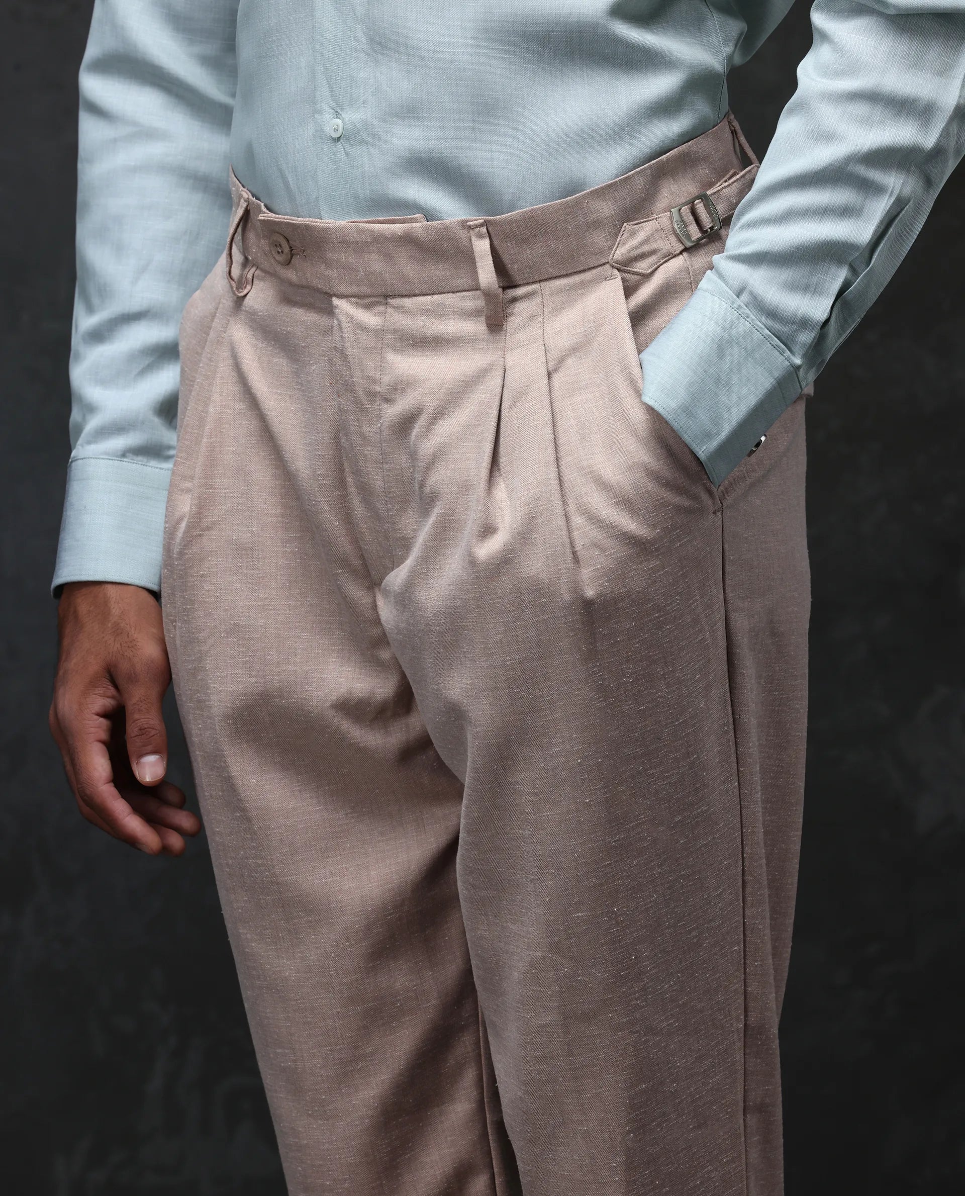 Rare Rabbit Men's Rhesa Light Rust Linen Blend Plain Relaxed Fit Trouser