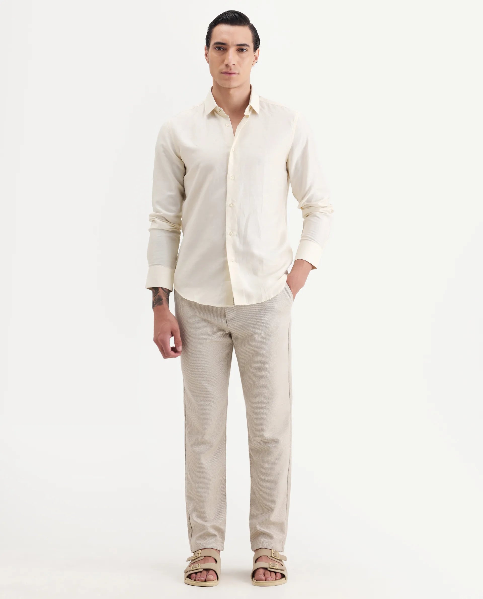 Rare Rabbit Men's Polyester Blend Plain Regular Fit Trouser