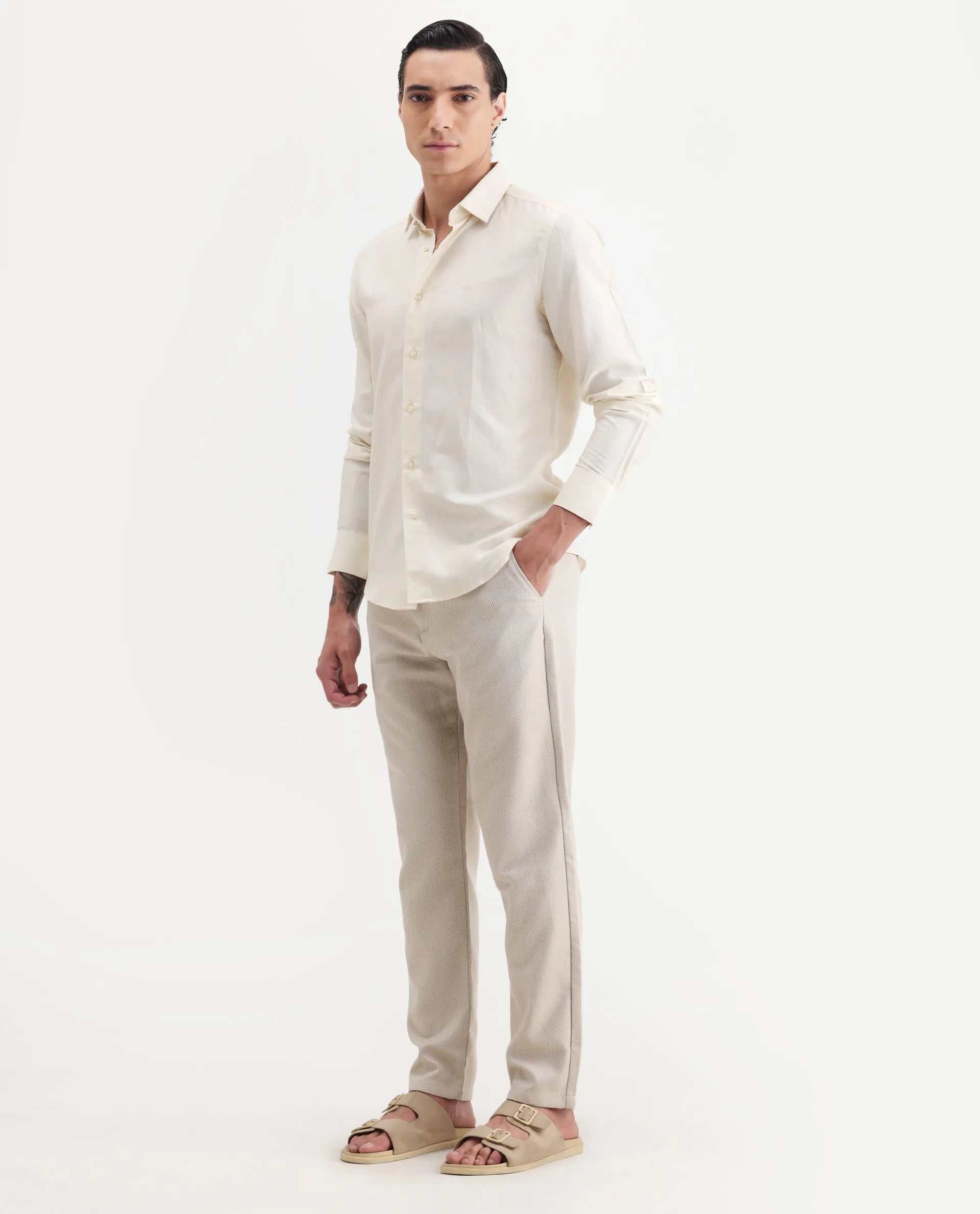 Rare Rabbit Men's Polyester Blend Plain Regular Fit Trouser