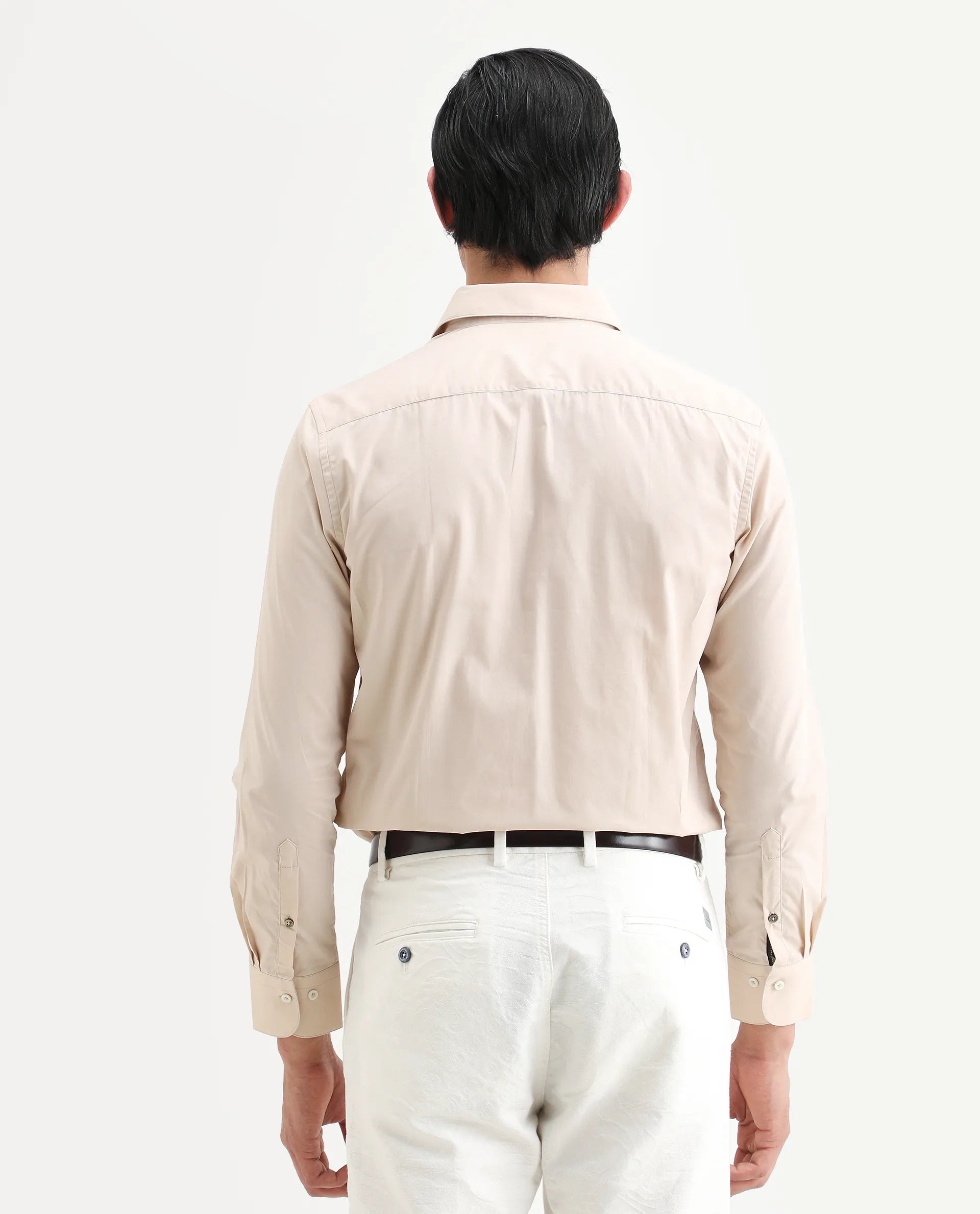 Rare Rabbit Men's Pedron Beige Cotton Plain Regular Fit Full Sleeve Collared Shirt