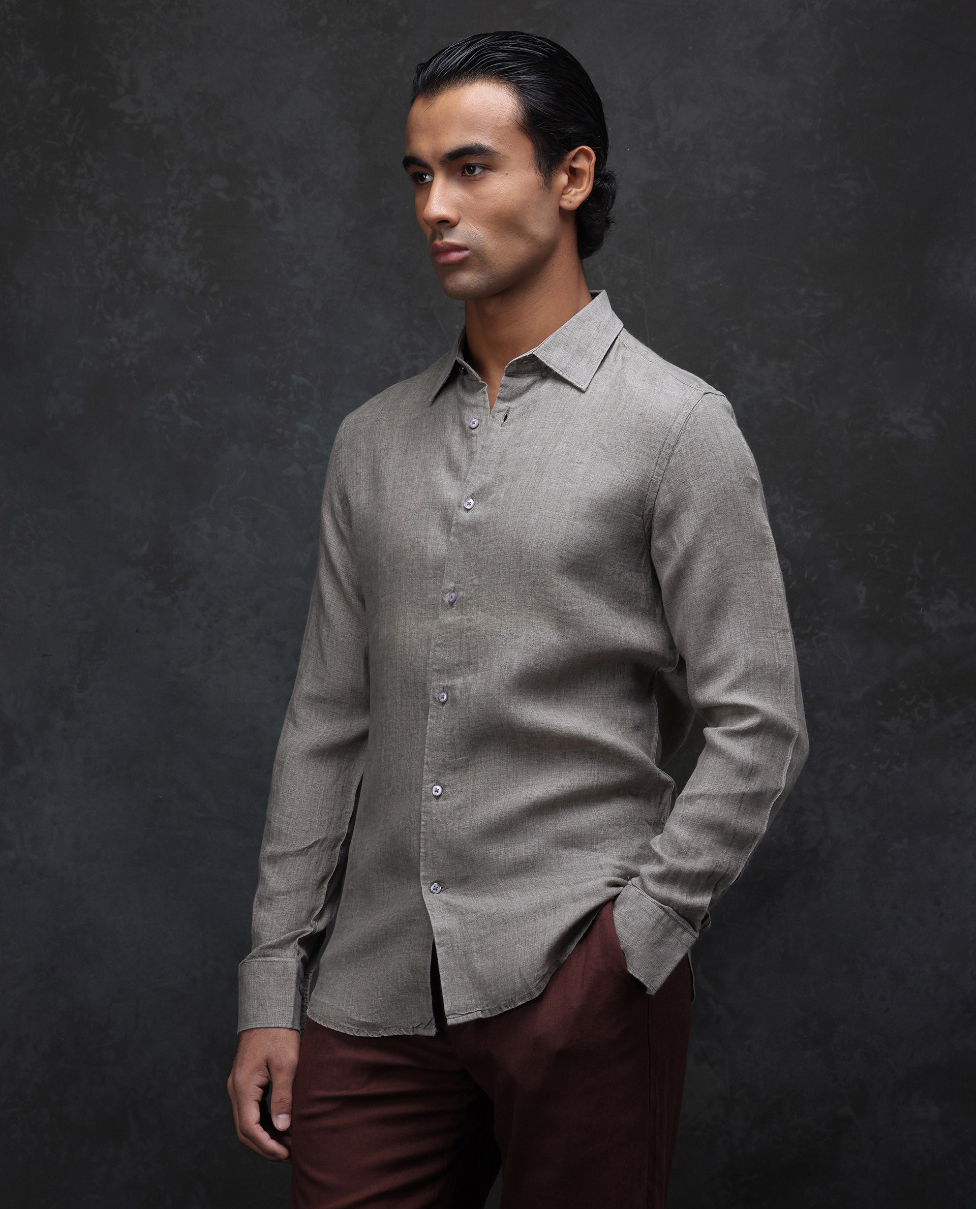 Rare Rabbit Men's Dalin Beige 100% Linen Plain Regular Fit Full Sleeve Collared Shirt