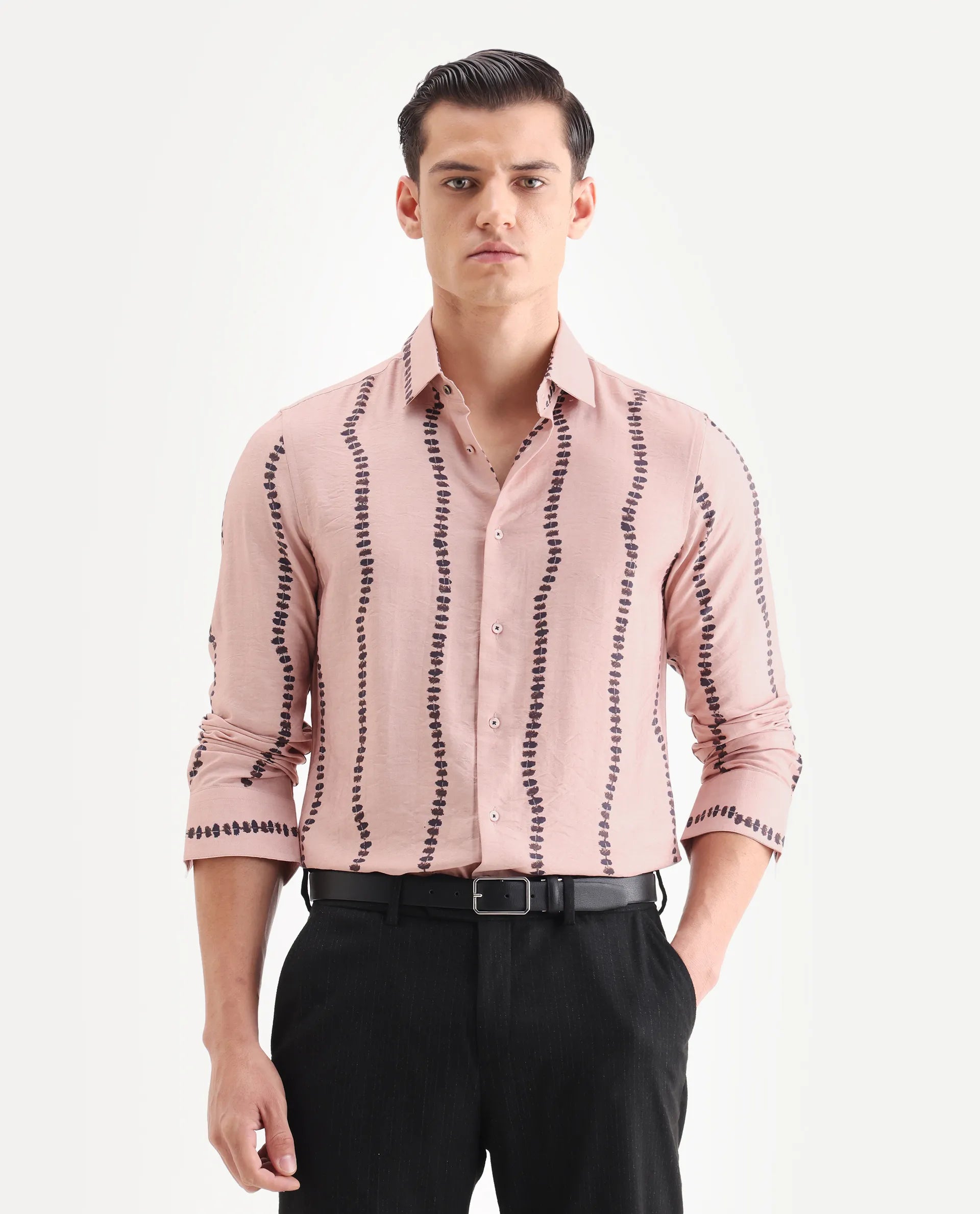 Rare Rabbit Men's Bedoc Beige Viscose Blend Decorative Print Regular Fit Full Sleeve Collared Shirt