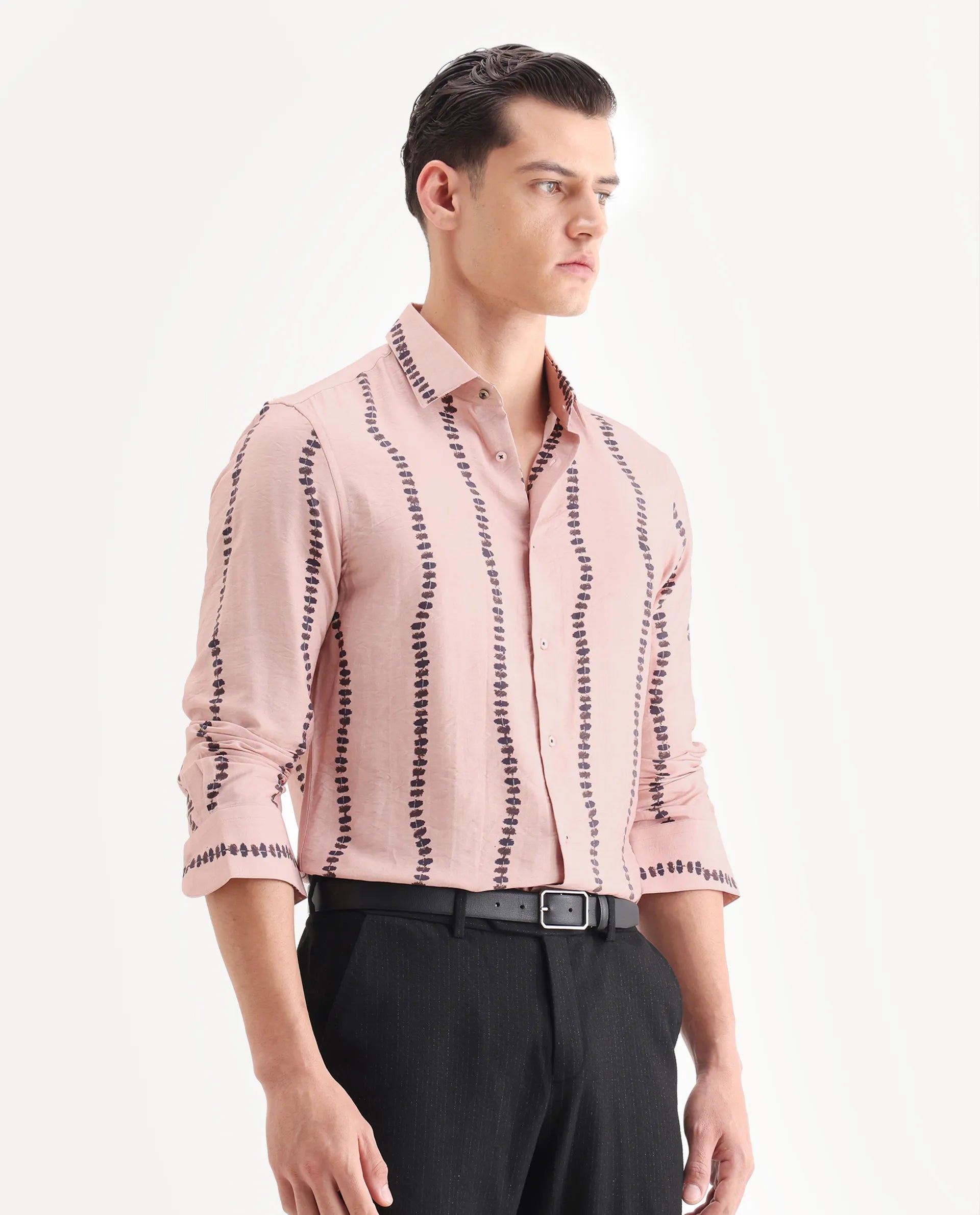 Rare Rabbit Men's Bedoc Beige Viscose Blend Decorative Print Regular Fit Full Sleeve Collared Shirt