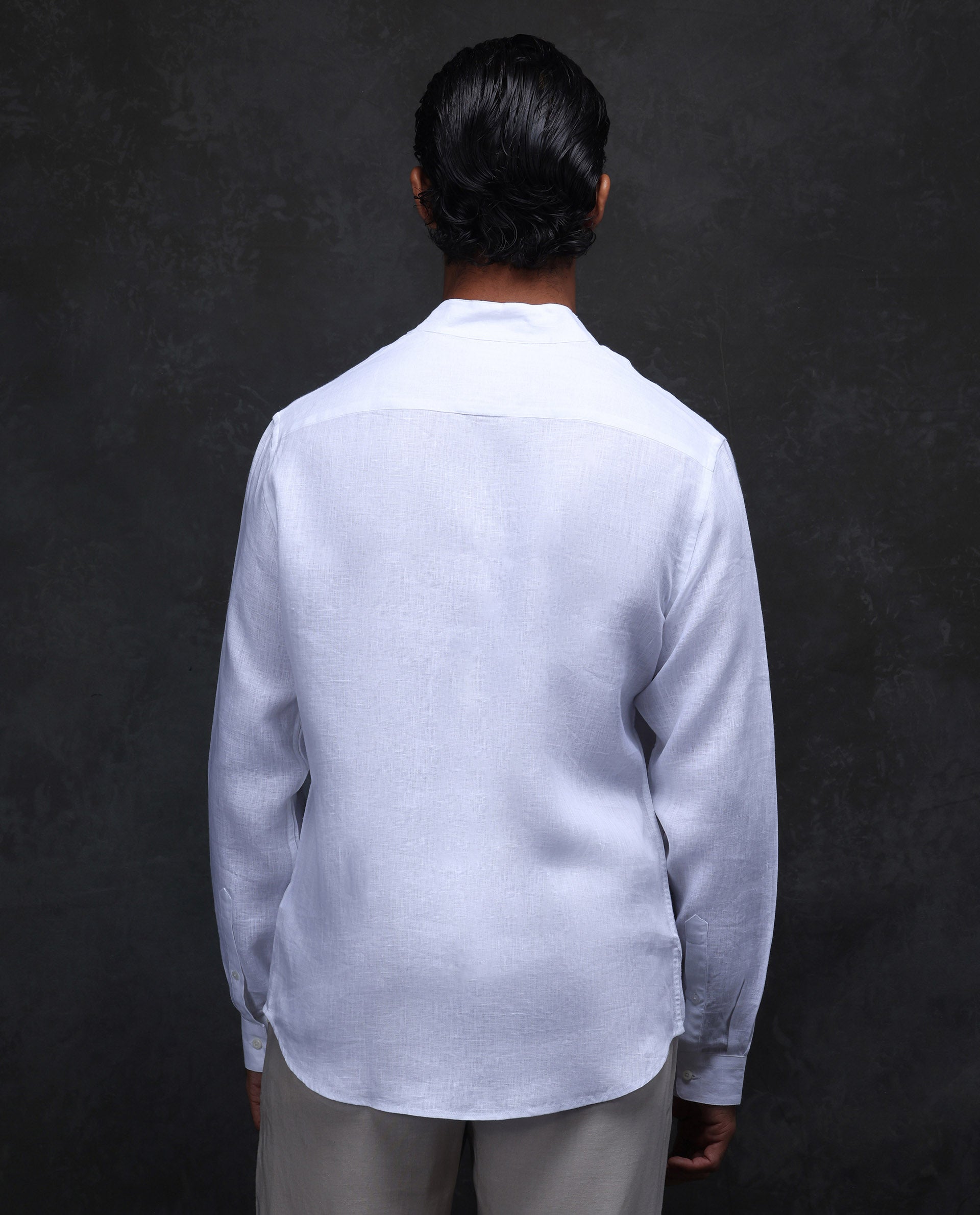 Rare Rabbit Men's Fig White 100% Linen Plain Regular Fit Full Sleeve Collared Shirt