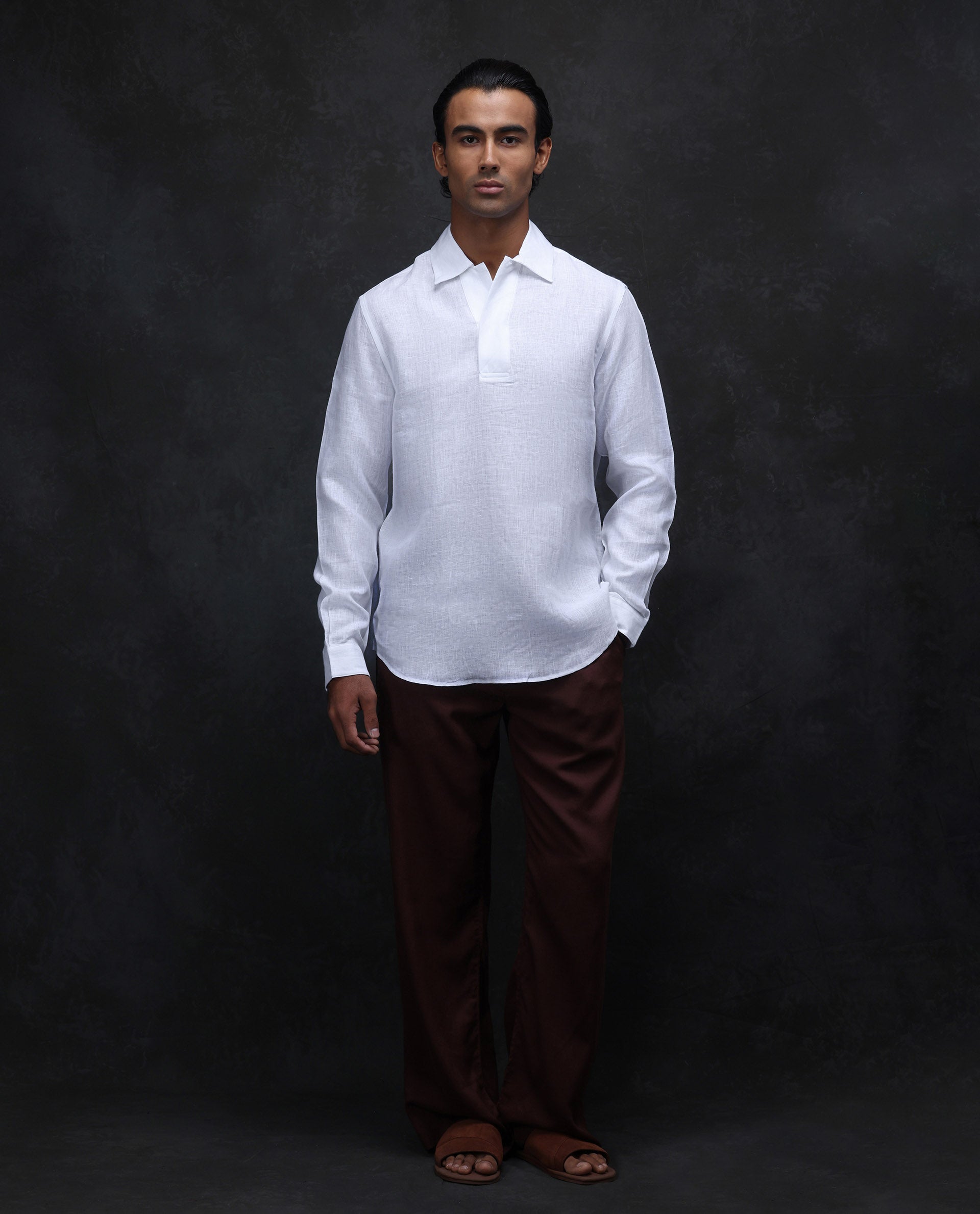 Rare Rabbit Men's Figh White 100% Linen Plain Regular Fit Full Sleeve Collared Shirt