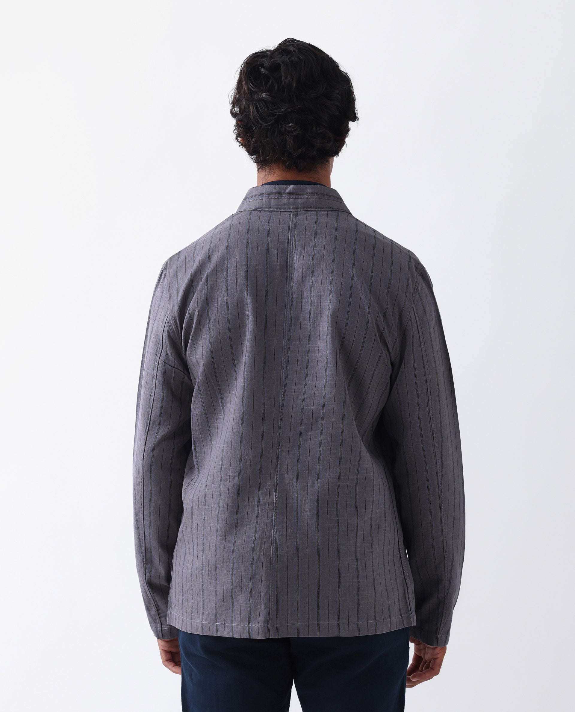 Rare Rabbit Men's Miler Dusky Purple Linen Blend Striped Print Regular Fit Full Sleeve Mandarin Collar Jacket