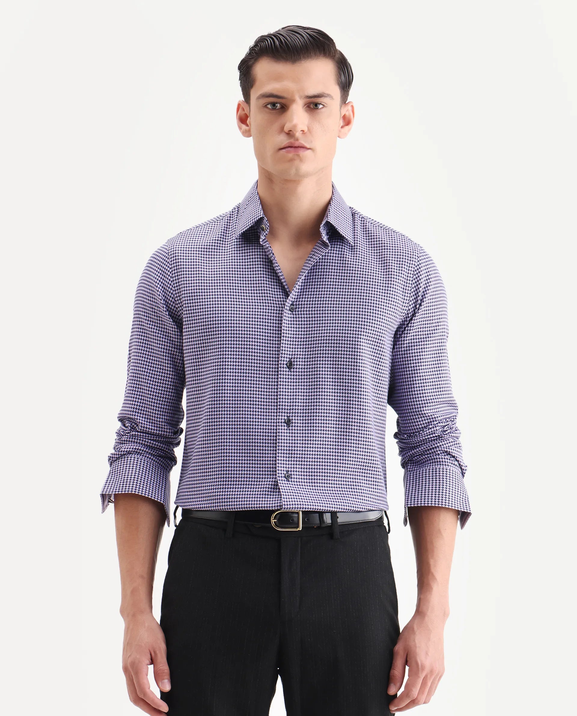 Rare Rabbit Men's Chesto Purple Cotton Blend Checked Print Regular Fit Full Sleeve Collared Shirt