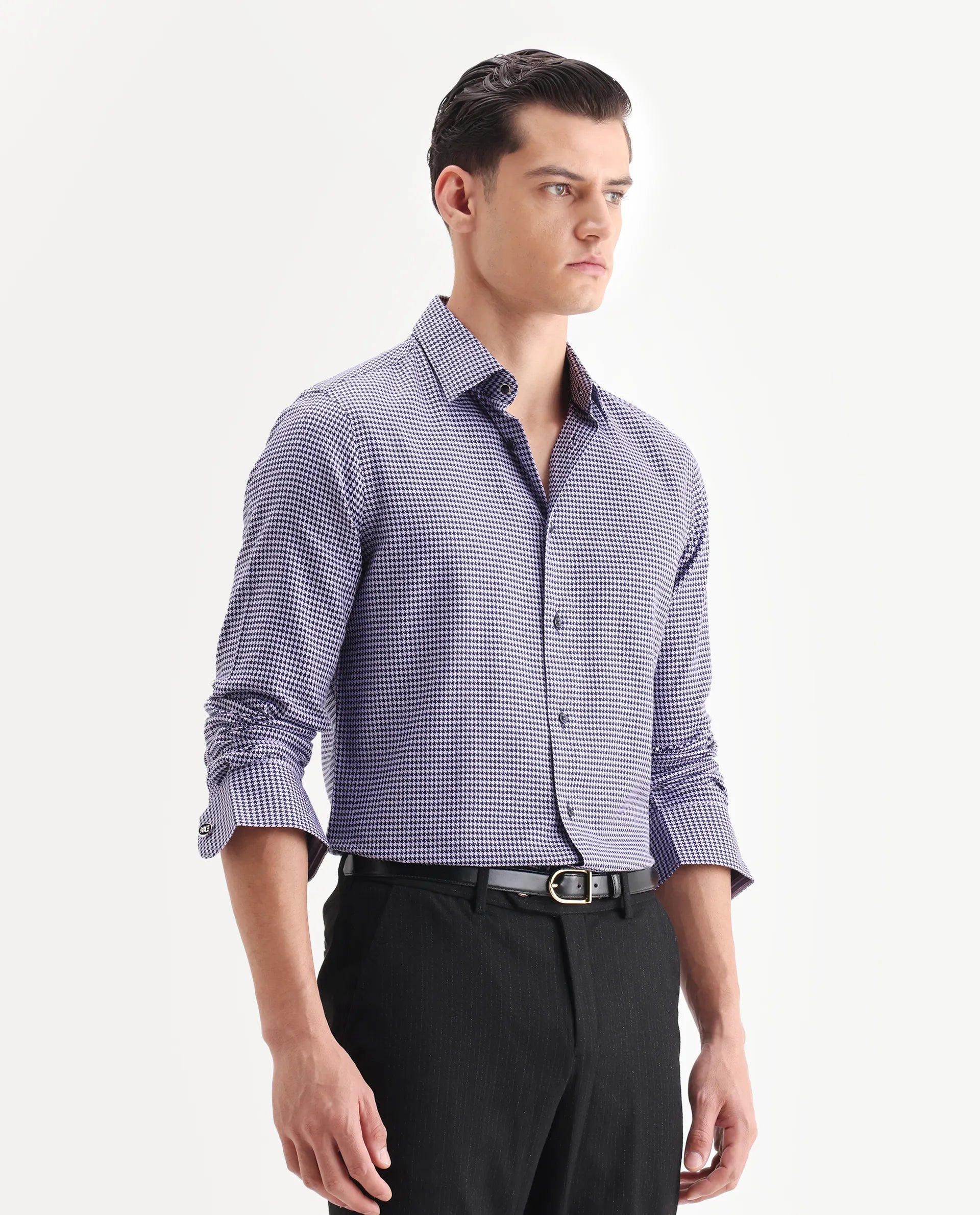 Rare Rabbit Men's Chesto Purple Cotton Blend Checked Print Regular Fit Full Sleeve Collared Shirt