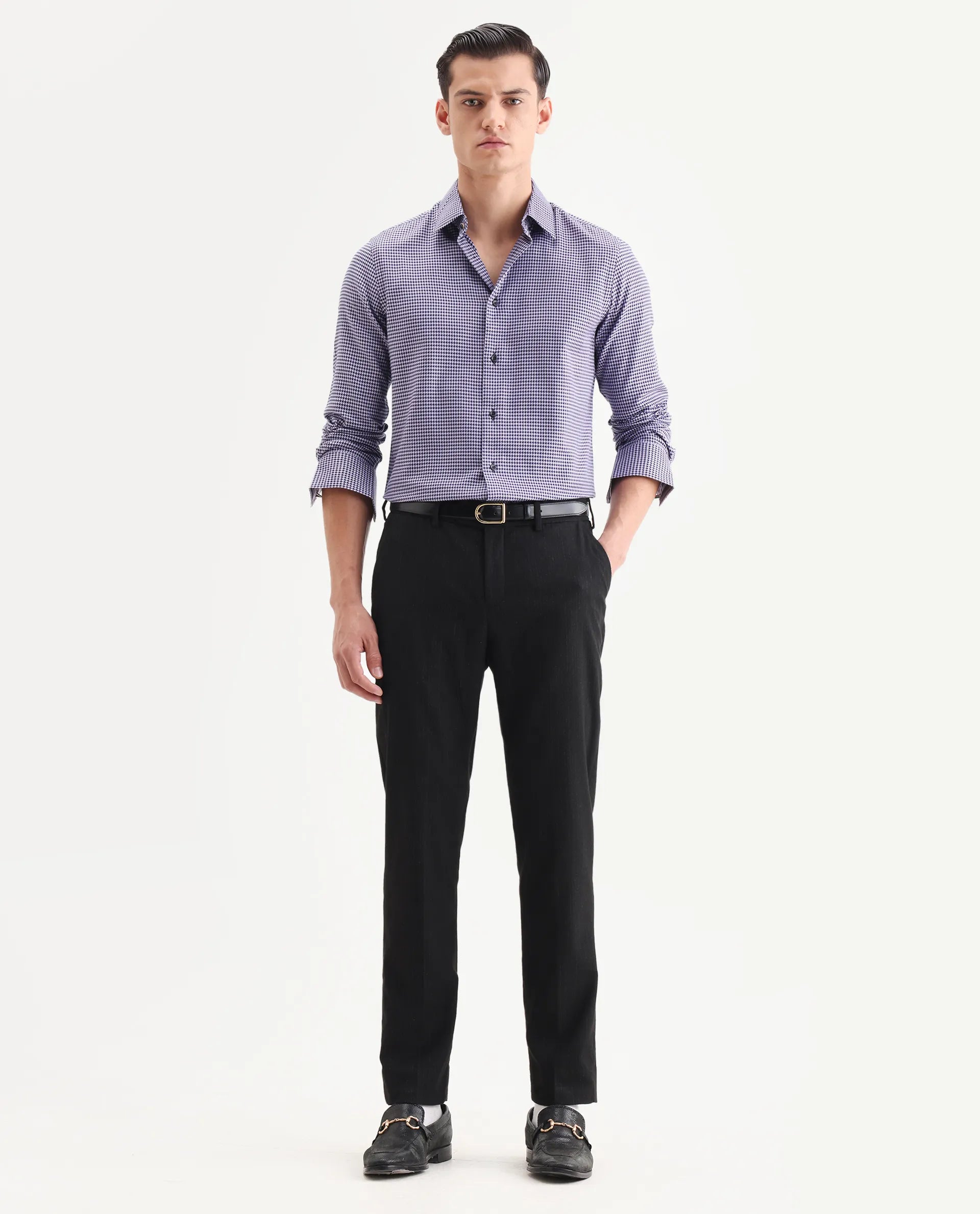 Rare Rabbit Men's Chesto Purple Cotton Blend Checked Print Regular Fit Full Sleeve Collared Shirt