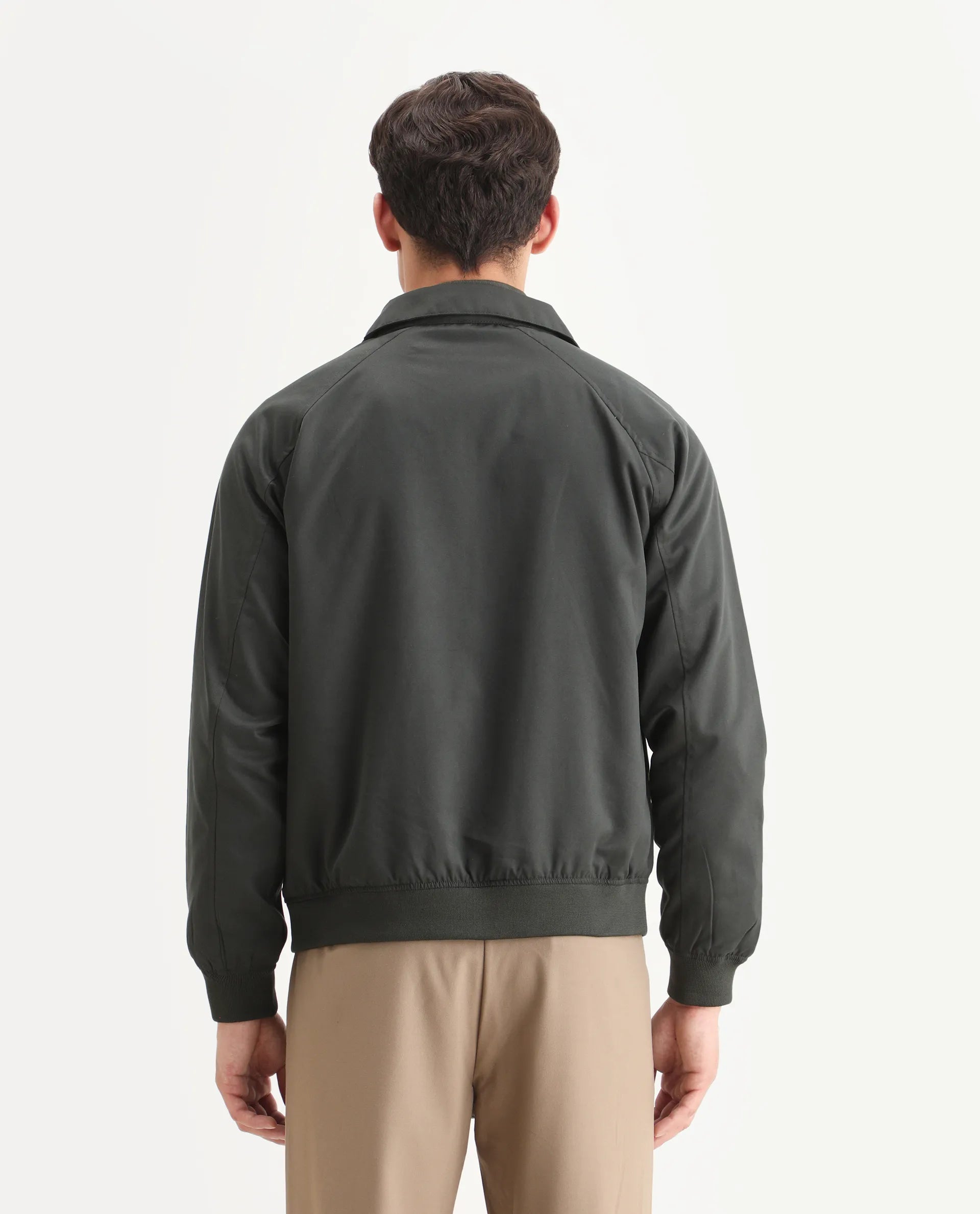 Rare Rabbit Men's Clayon Olive Polyester Embroidered Regular Fit Full Sleeve Spread Collar Jacket