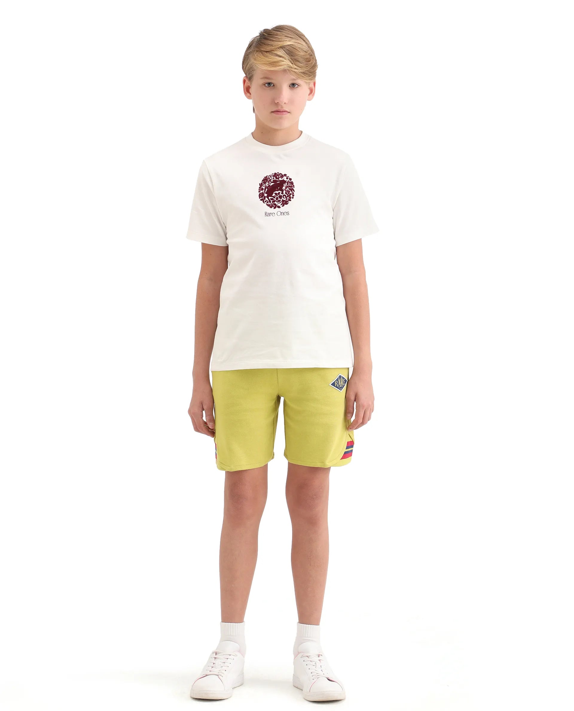 Rare Ones Kids Mantz Light Green Cotton Poly Drawstring Applique Short