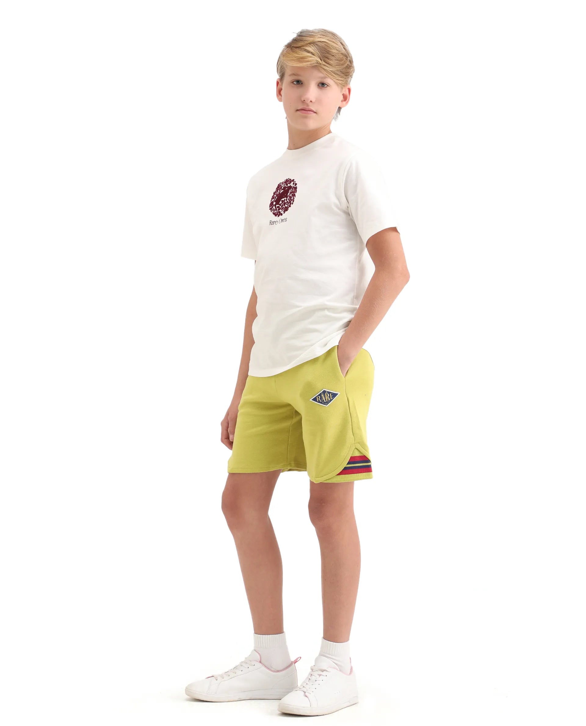 Rare Ones Kids Mantz Light Green Cotton Poly Drawstring Applique Short