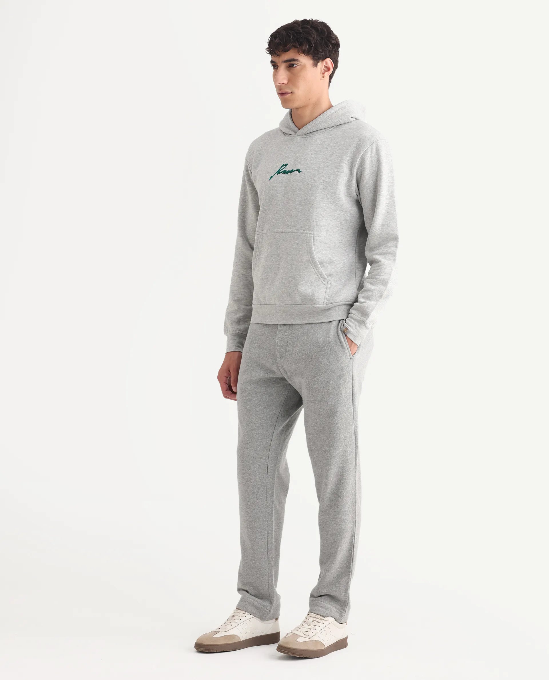 Rare Rabbit Men's Couver Grey Polyester Plain Relaxed Fit Track Pant