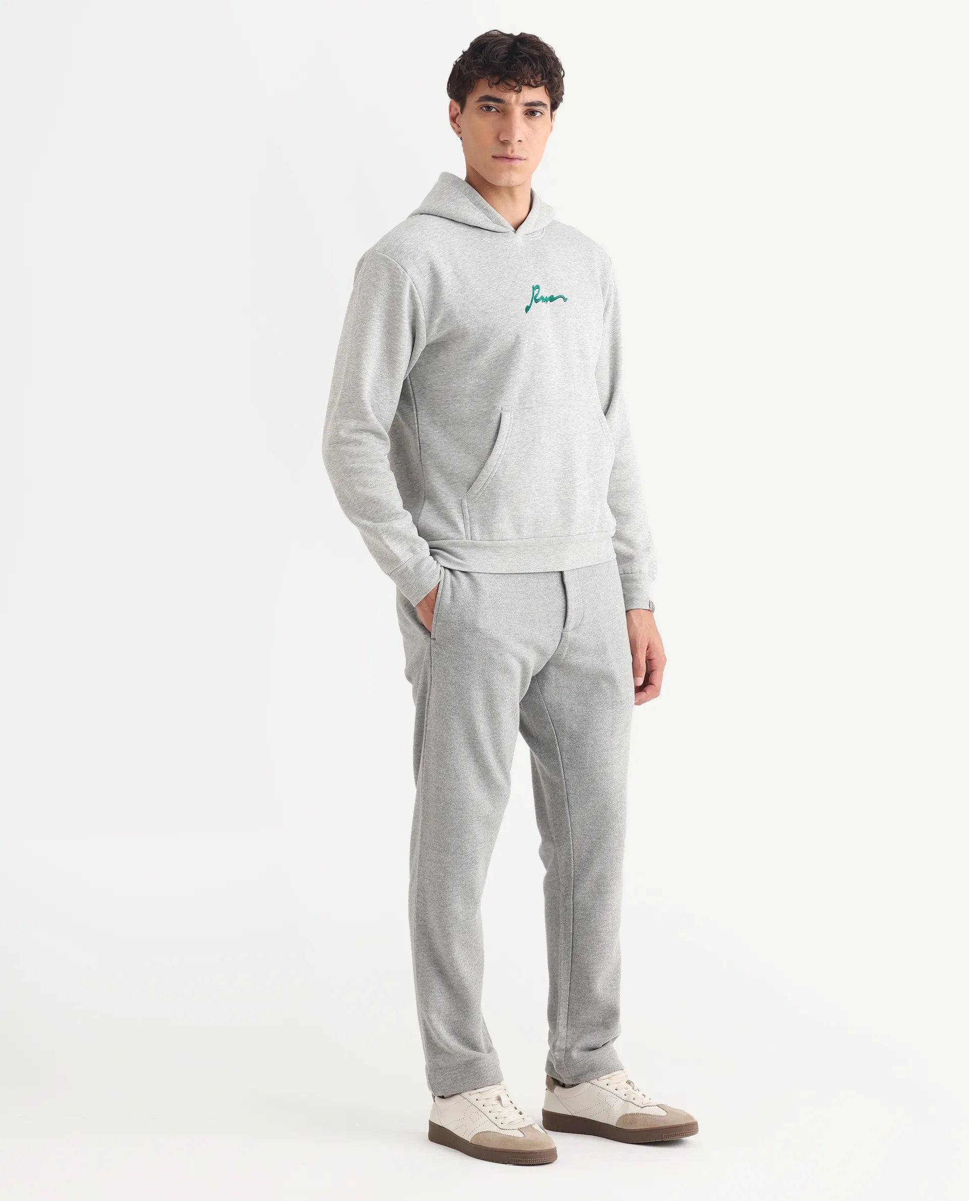Rare Rabbit Men's Couver Grey Polyester Plain Relaxed Fit Track Pant