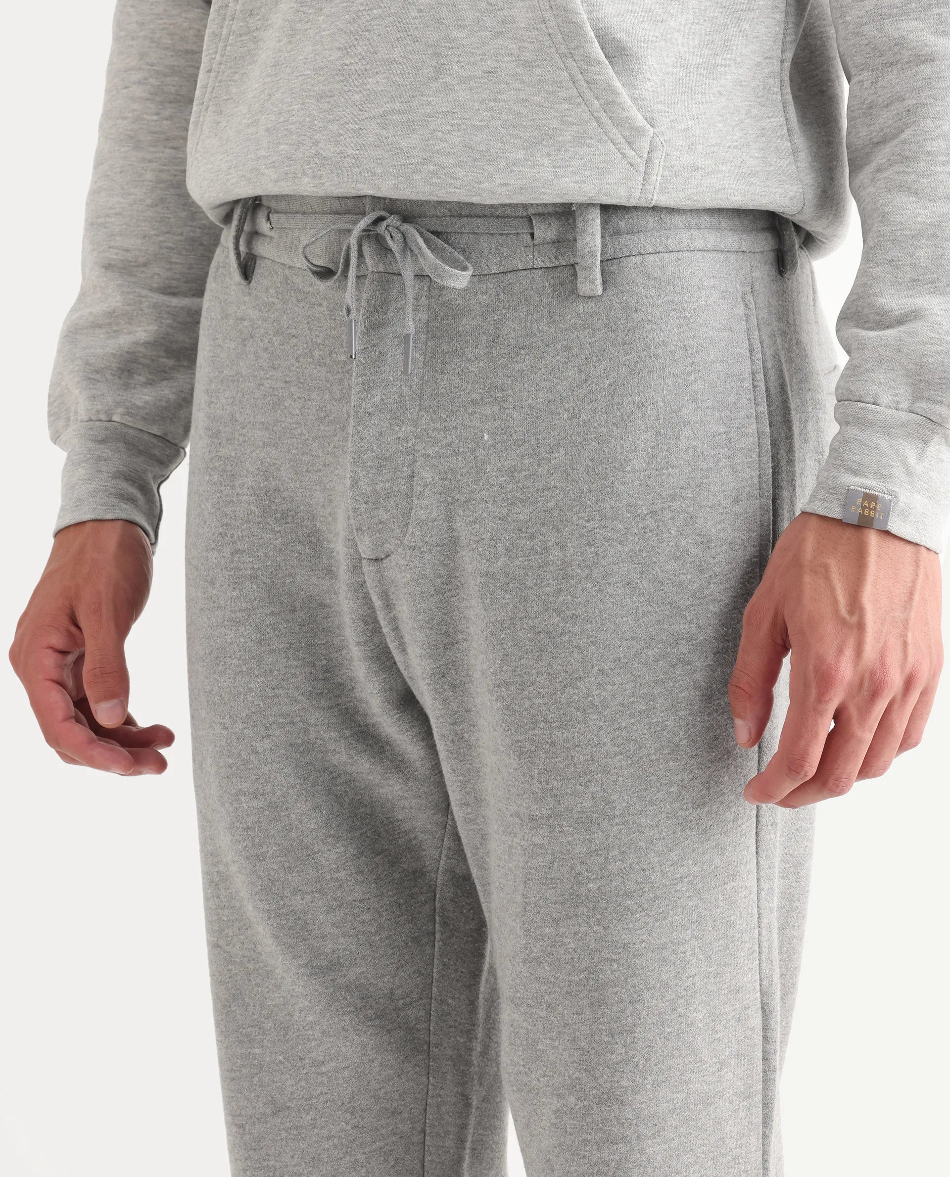 Rare Rabbit Men's Couver Grey Polyester Plain Relaxed Fit Track Pant