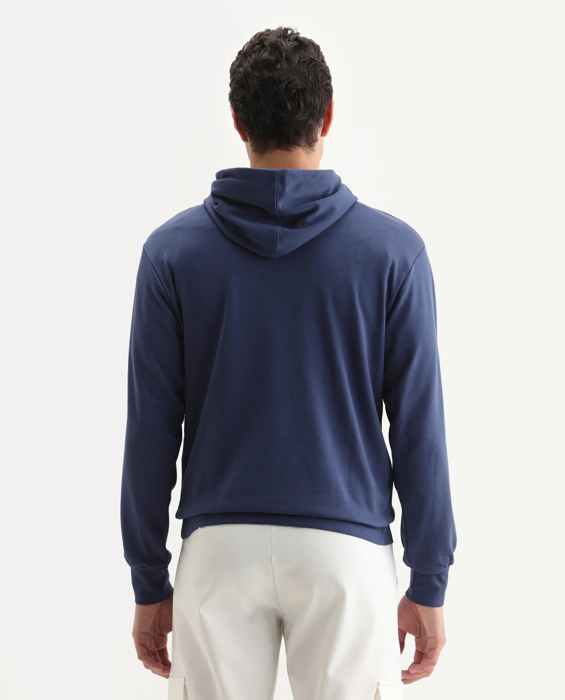 Rare Rabbit Men's Meloro Navy Cotton Blend Graphic Print Regular Fit Full Sleeve Hooded Sweatshirt