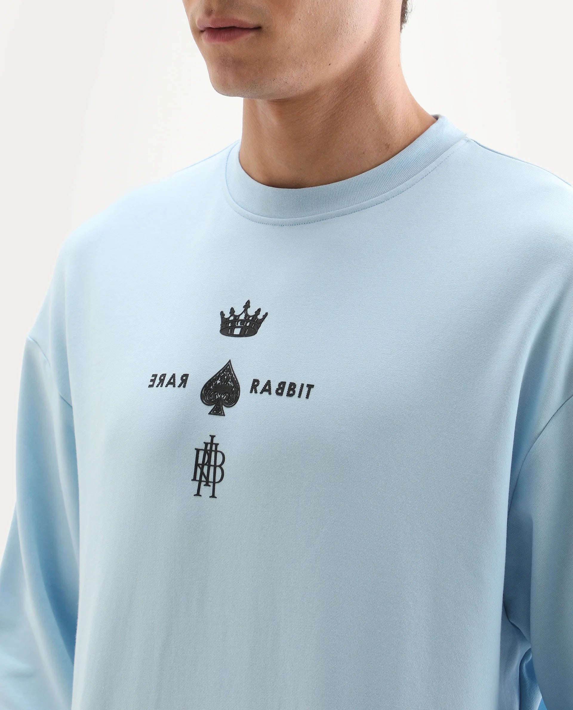 Rare Rabbit Men's Remor Light Blue Cotton Graphic Print Regular Fit Full Sleeve Crew Neck Sweatshirt
