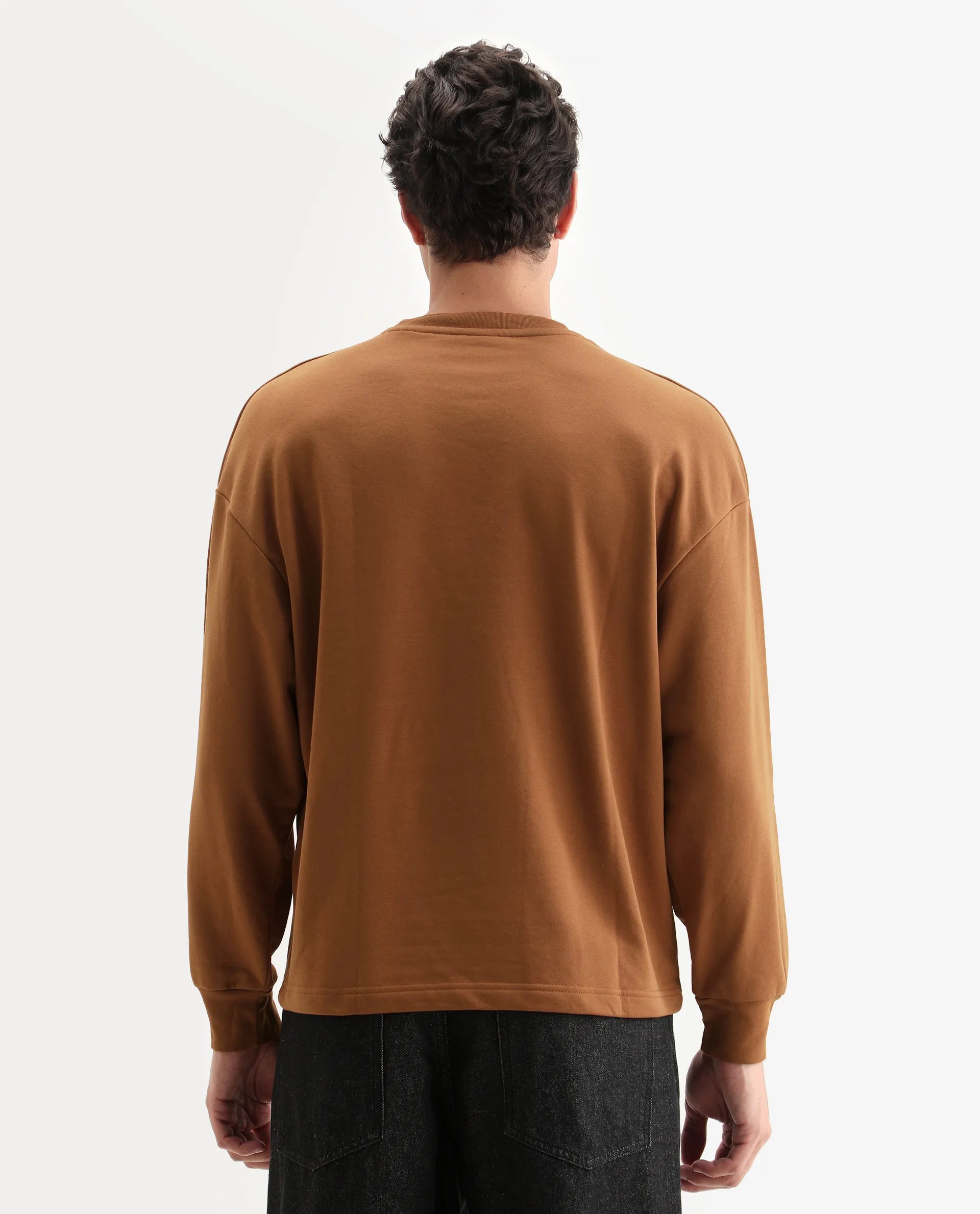 Rare Rabbit Men's Remor Rust Cotton Graphic Print Regular Fit Full Sleeve Crew Neck Sweatshirt