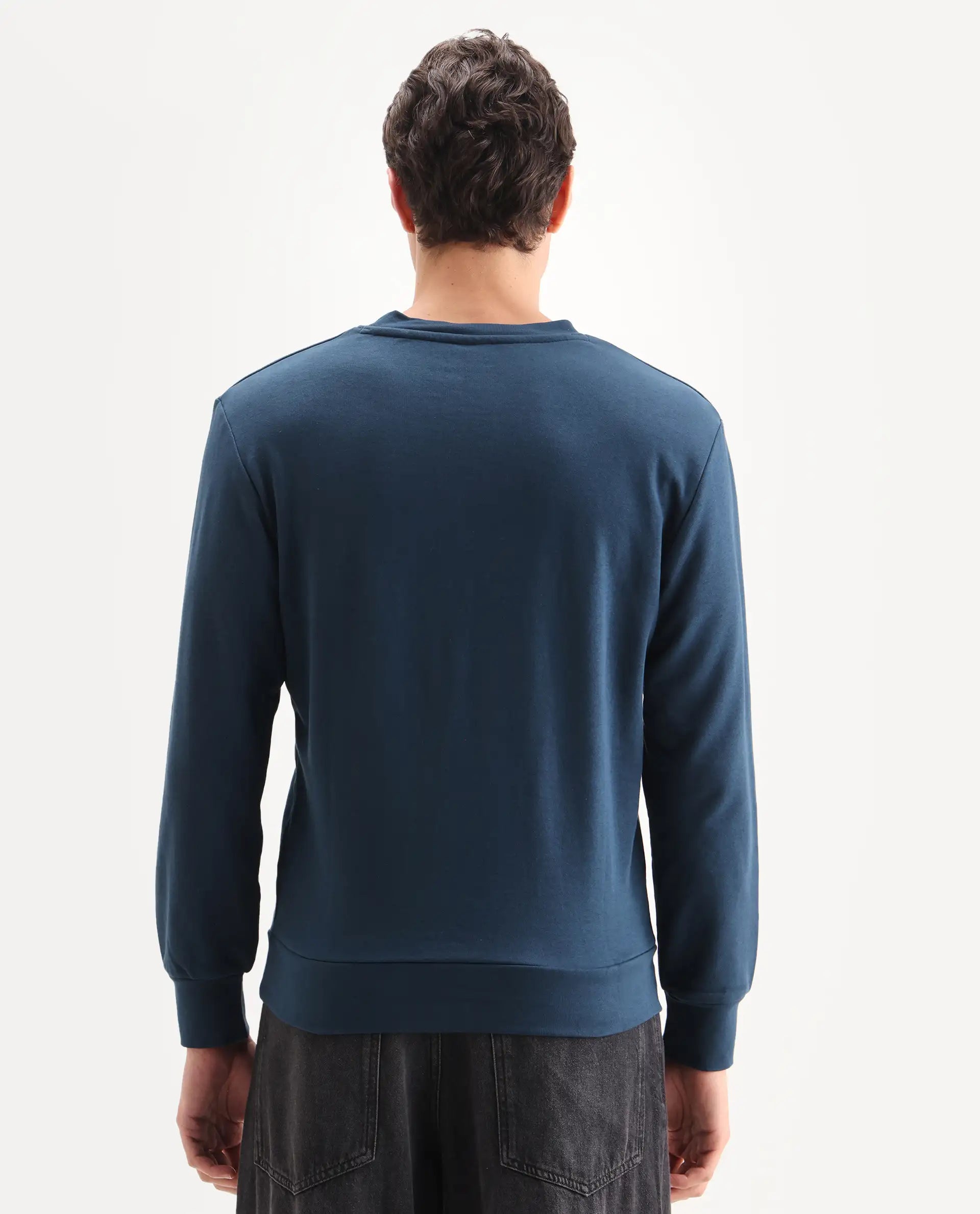 Rare Rabbit Men's Calixer Dark Green Graphic Print Regular Fit Full Sleeve Crew Neck Sweatshirt