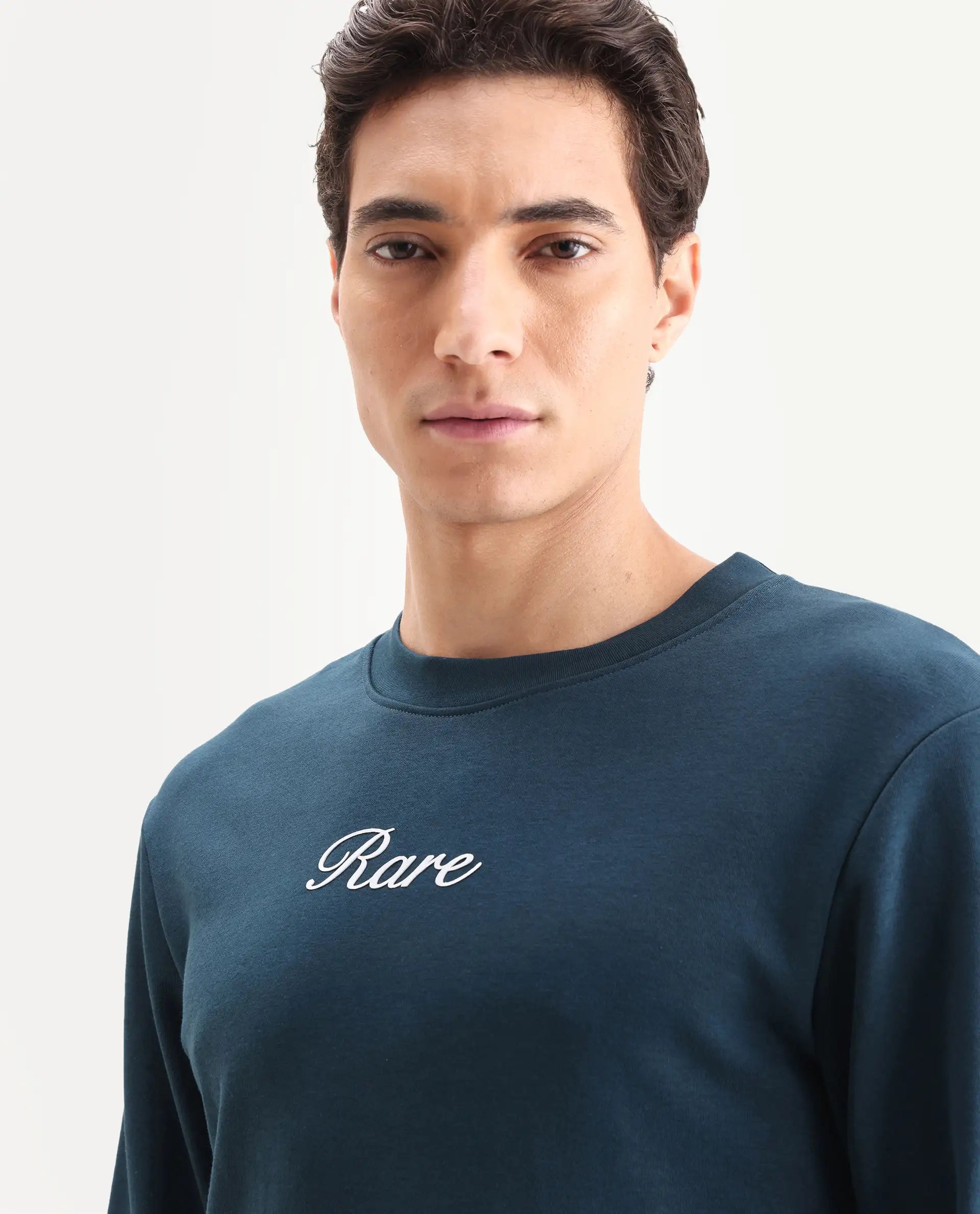 Rare Rabbit Men's Lain Petrol Cotton Animal Print Boxy Fit Full Sleeve Crew Neck Sweatshirt