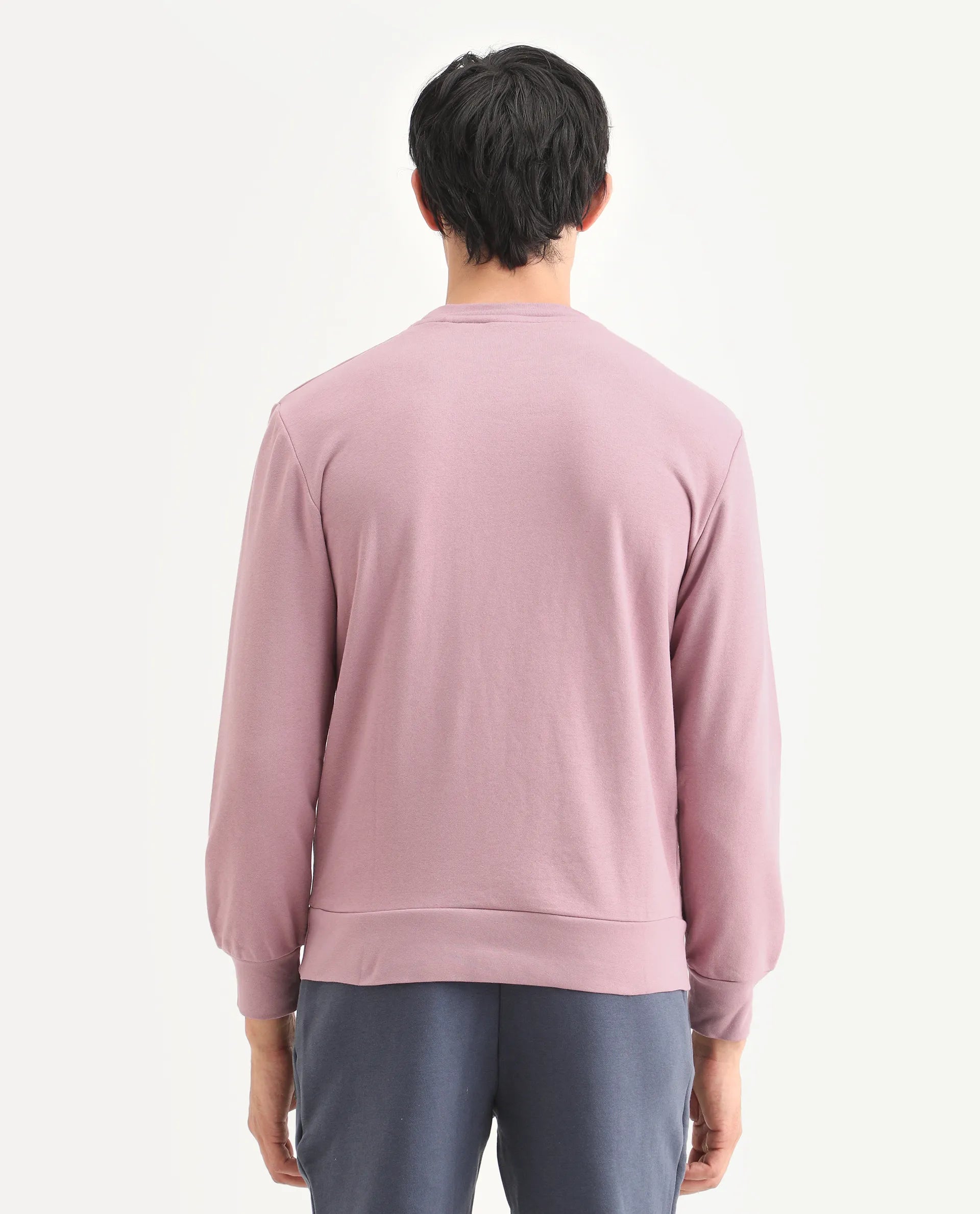Rare Rabbit Men's Oris Dusky Pink Cotton Graphic Print Regular Fit Full Sleeve Crew Neck Sweatshirt