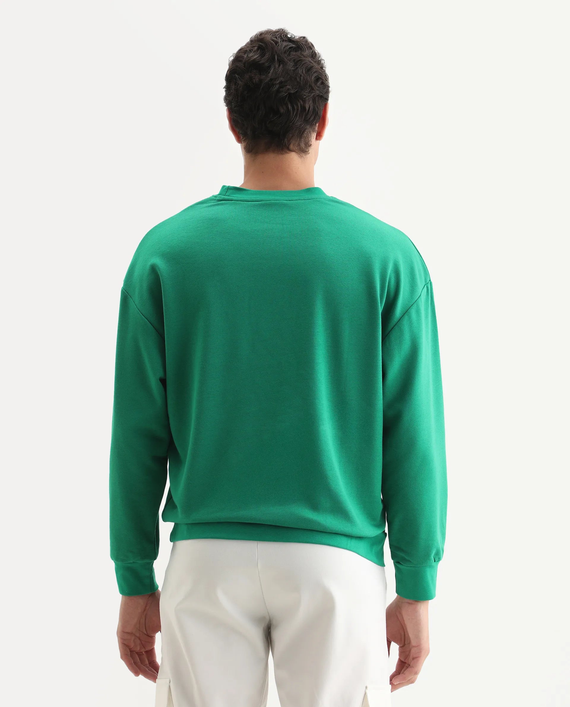 Rare Rabbit Men's Bott Green Cotton Graphic Print Regular Fit Full Sleeve Crew Neck Sweatshirt