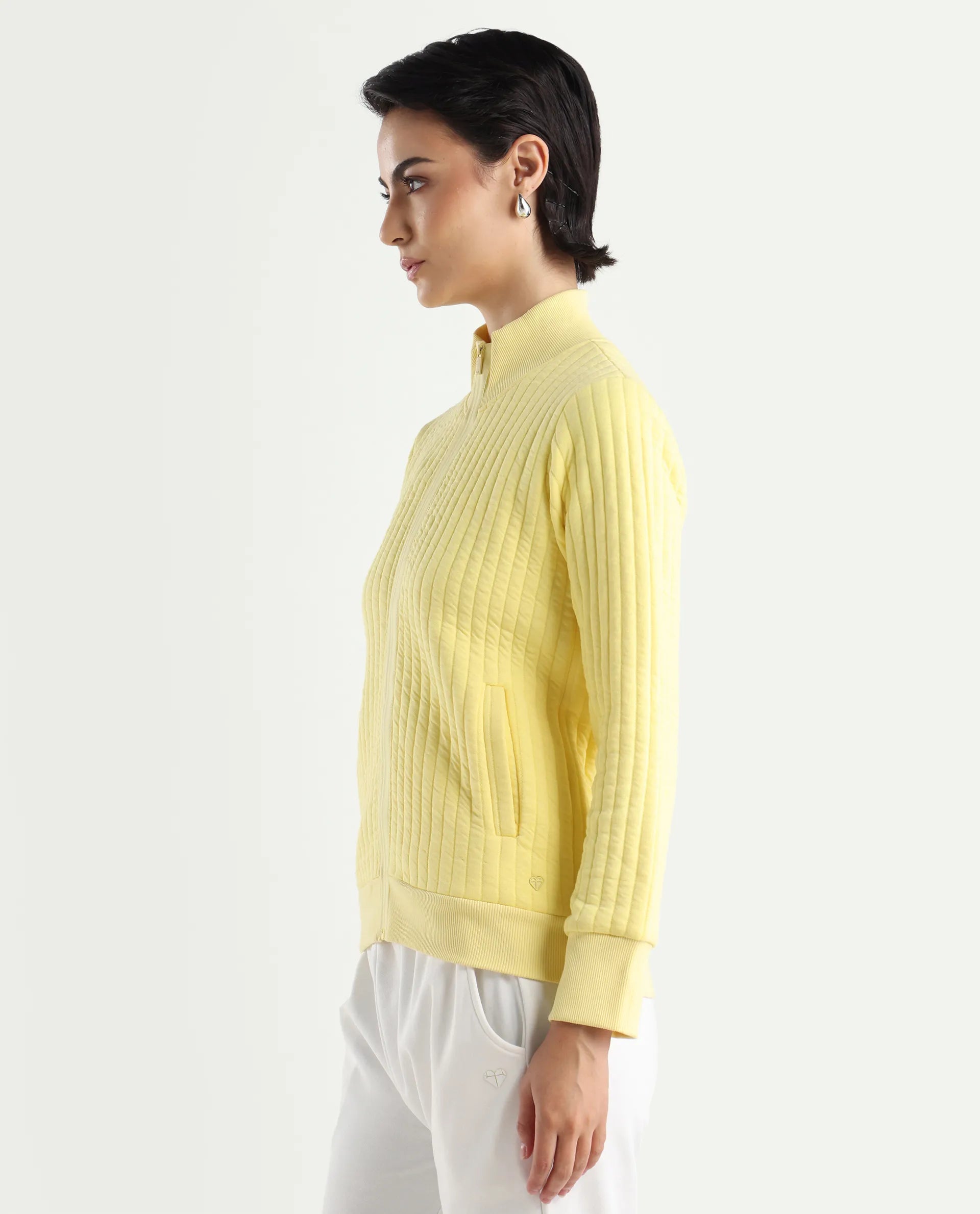 Rareism Women's Tunceli Light Yellow Polyester Blend Mandarin Collar Plain Regular Fit Jacket