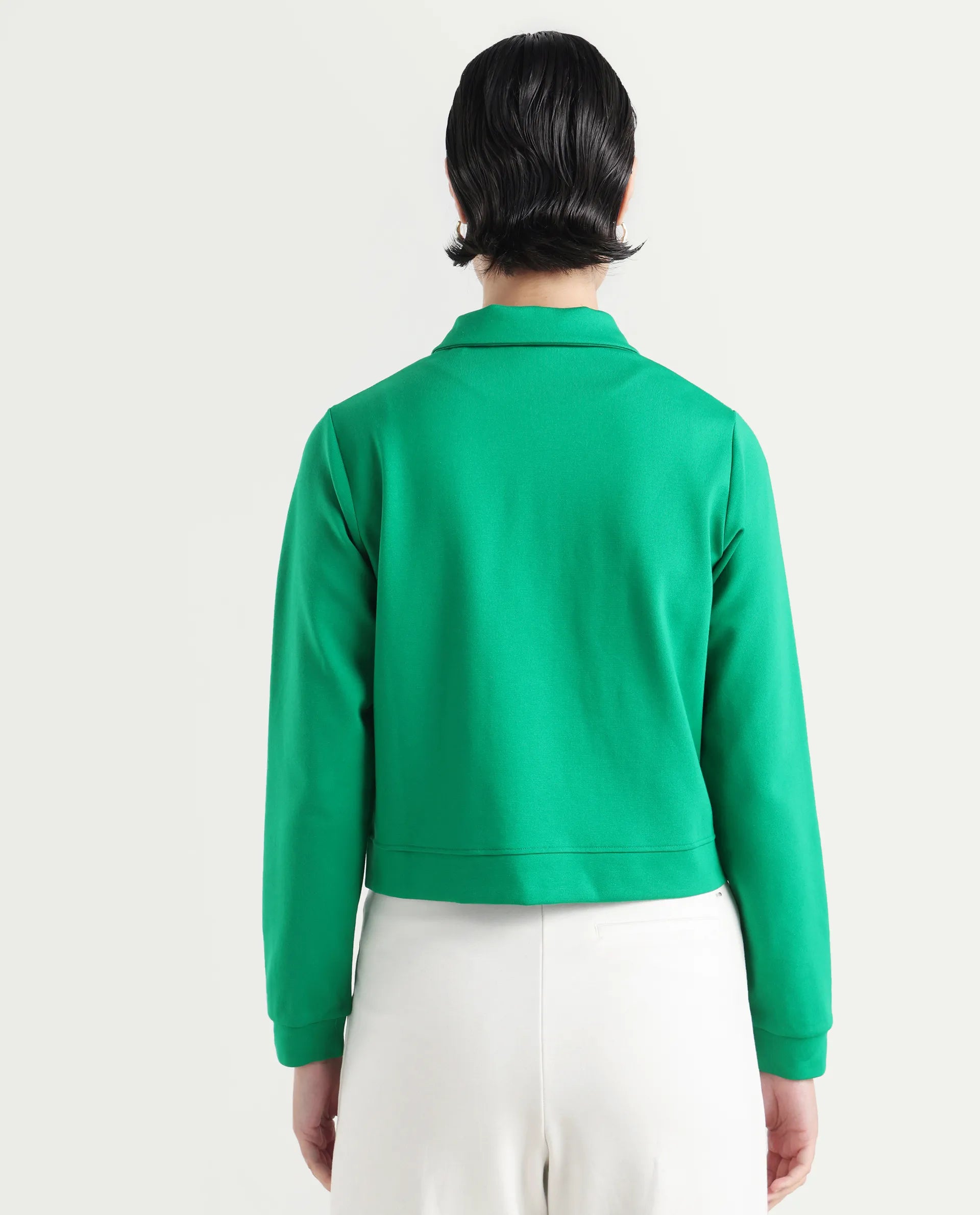 Rareism Women's Sakaryan Green Cotton Blend Spread Collar Plain Regular Fit Shirt