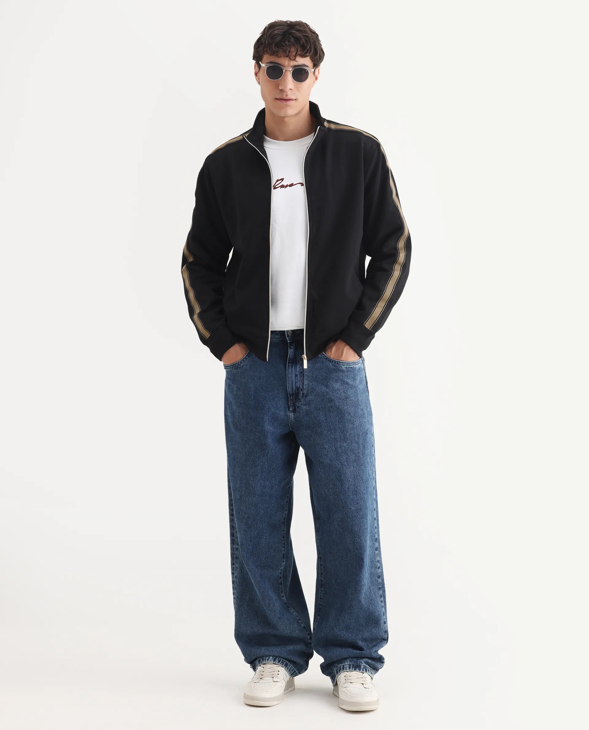 Rare Rabbit Men's Jacksign Black Cotton Blend Signature Print Regular Fit Full Sleeve High Neck Jacket