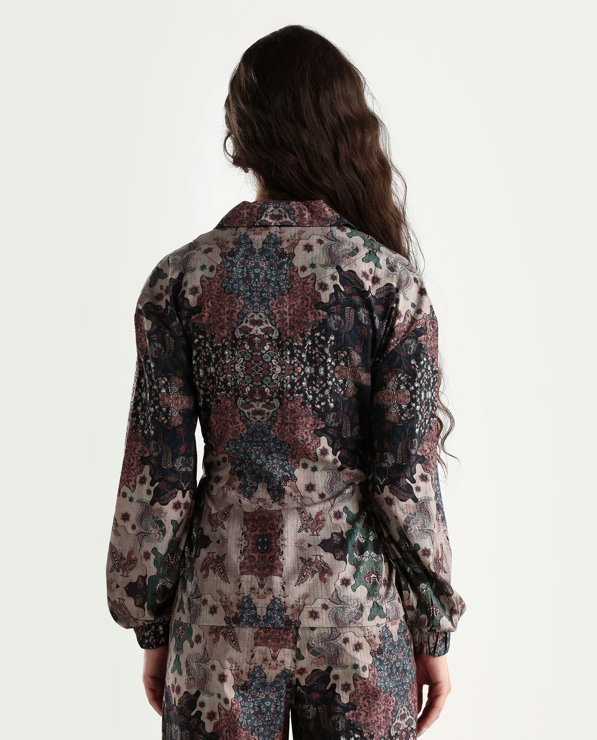 Rareism Women's Rotika Dark Multi Cotton Blend Spread Collar Abstract Print Regular Fit Jacket