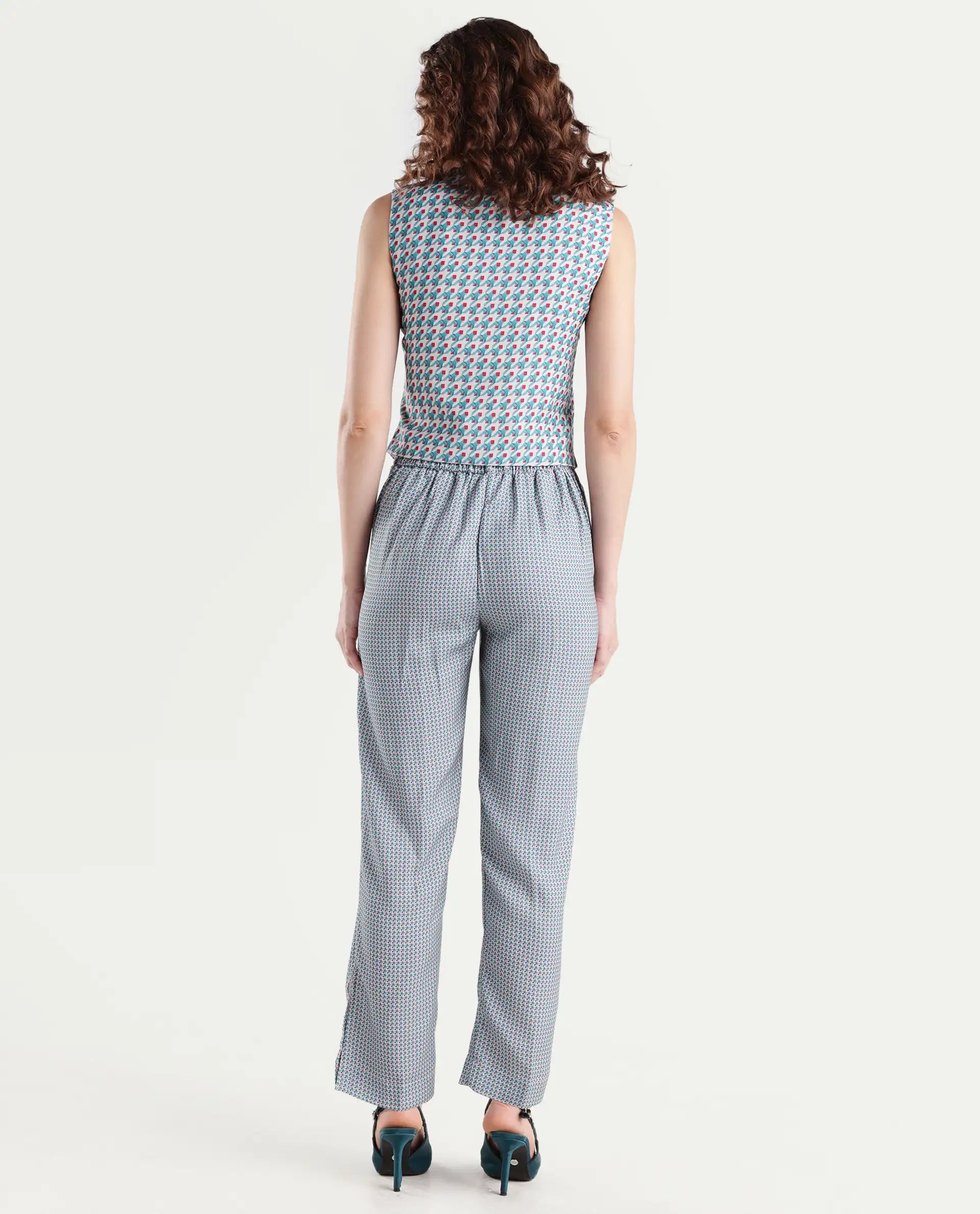 Rareism Women's Utkil B Multi Polyester Houndstooth Print Ankle Length Straight Fit Trouser