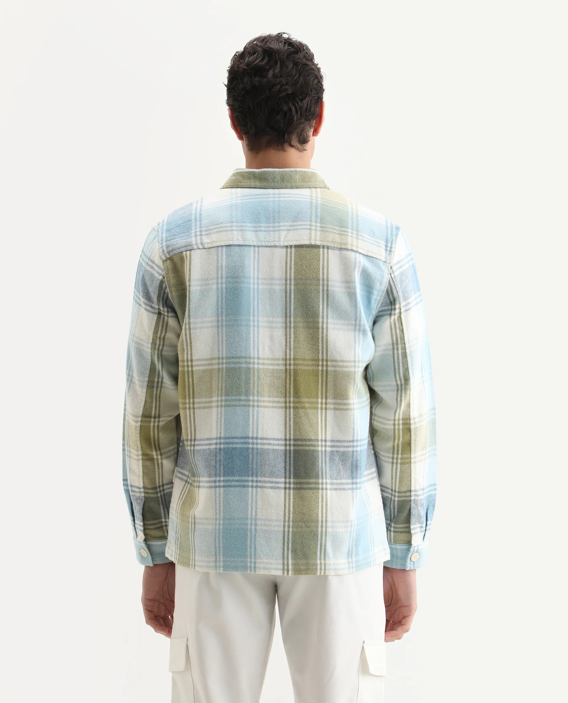 Rare Rabbit Men's Cotton Checked Print Regular Fit Full Sleeve Collared Shacket