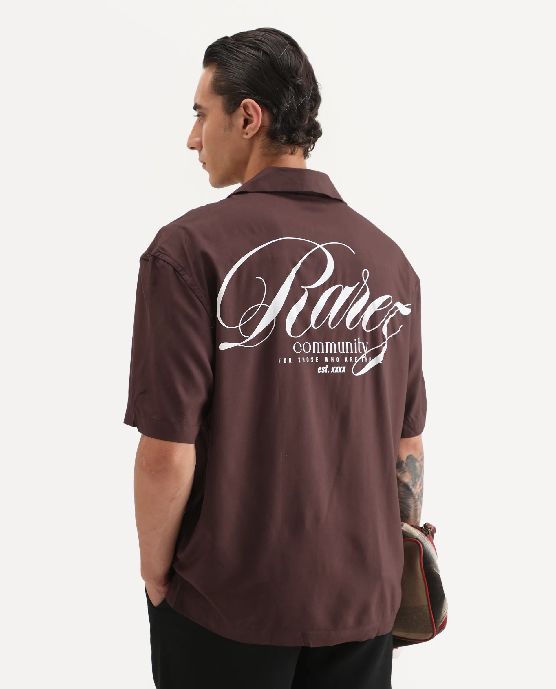 Rare Rabbit Men's Carn Ss Brown Cotton Graphic Print Oversized Fit Half Sleeve Collared Shirt