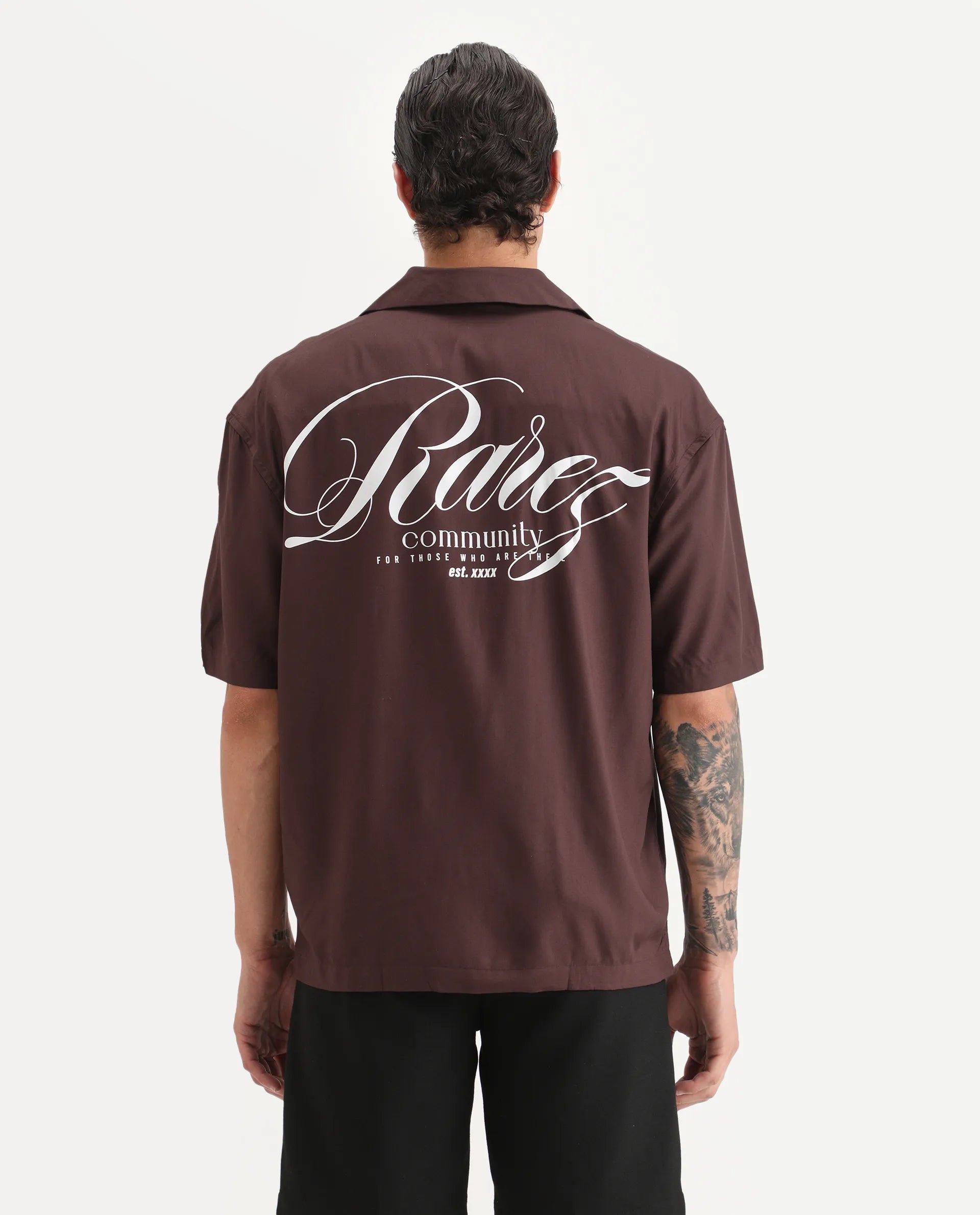 Rare Rabbit Men's Carn Ss Brown Cotton Graphic Print Oversized Fit Half Sleeve Collared Shirt