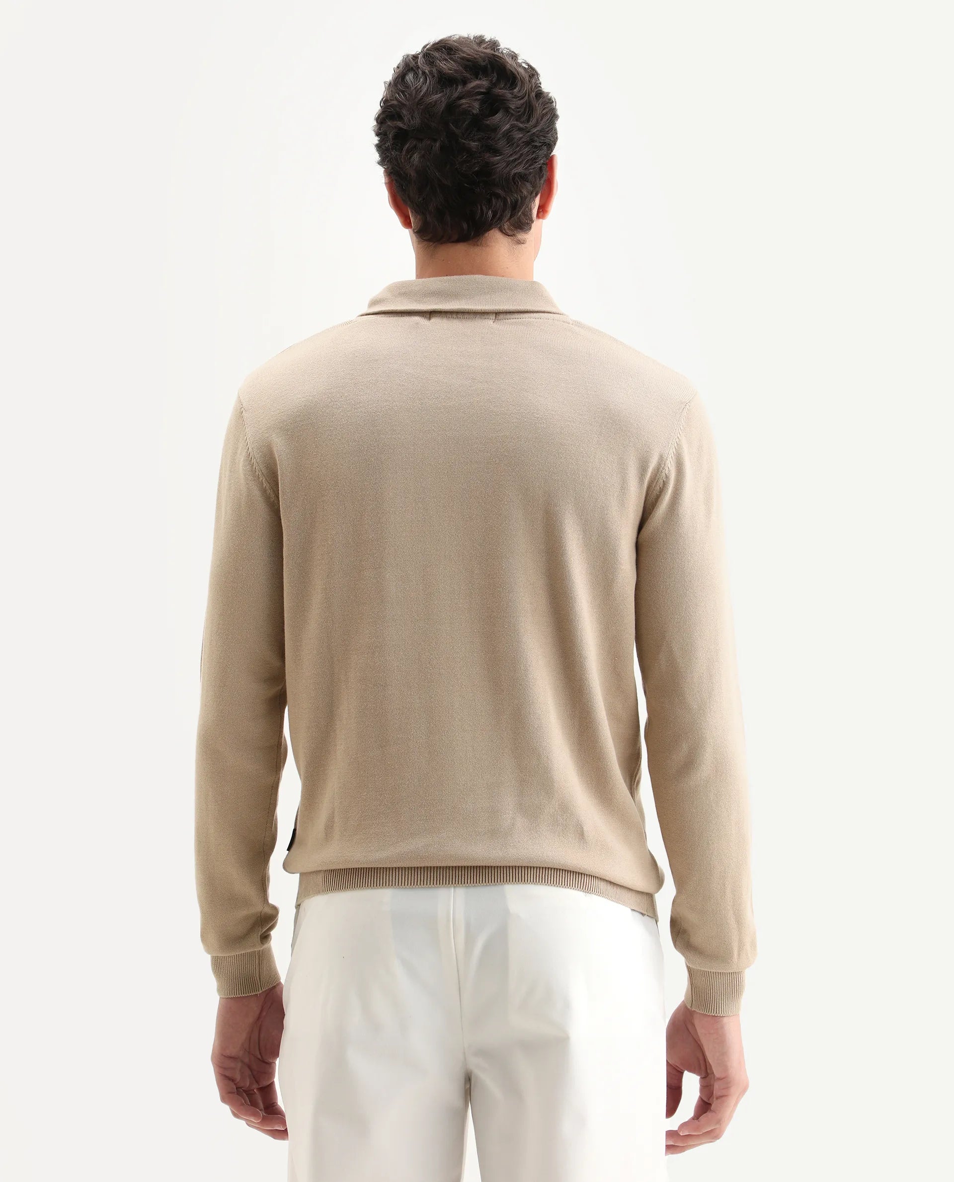 Rare Rabbit Men's Kenlay Beige Cotton Blend Plain Regular Fit Full Sleeve High Neck Sweater