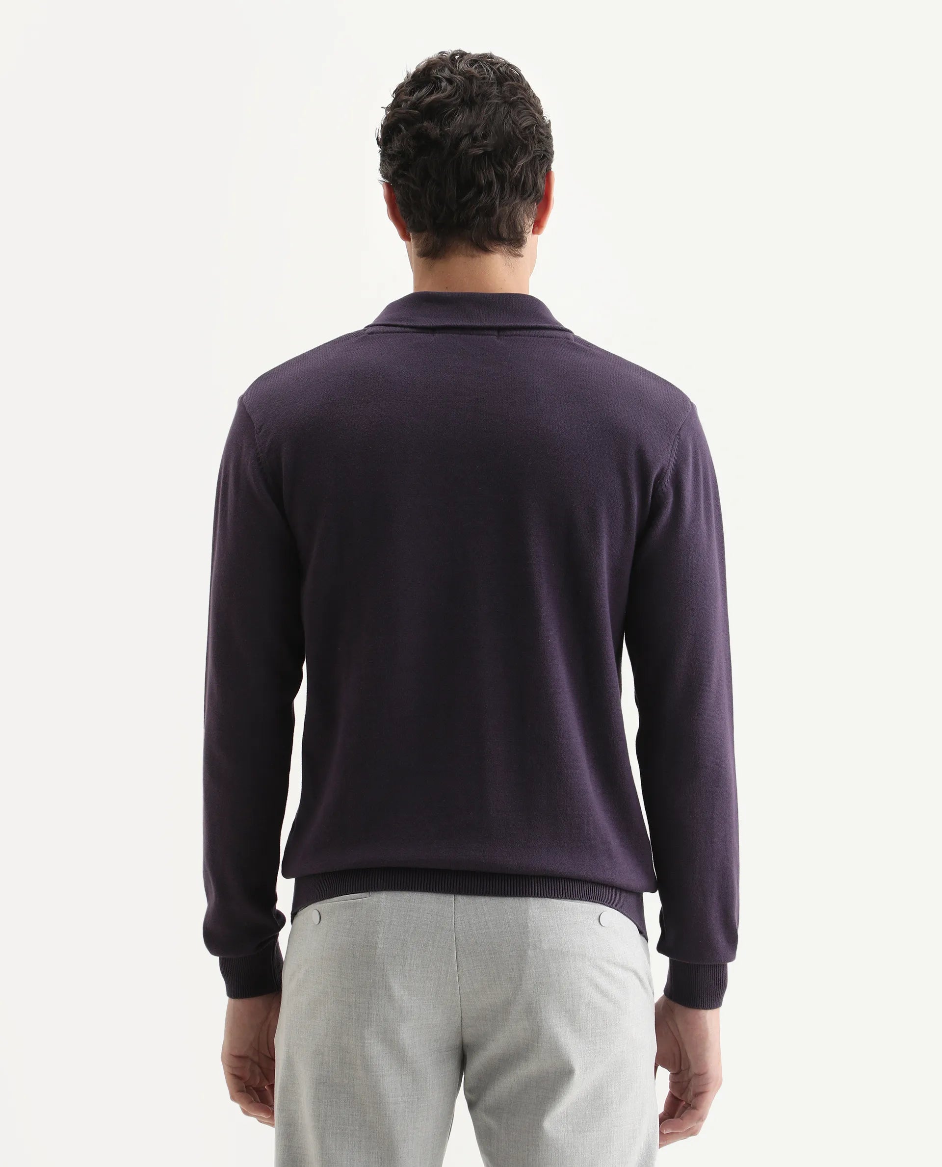 Rare Rabbit Men's Kenlay Dark Purple Cotton Blend Plain Regular Fit Full Sleeve High Neck Sweater
