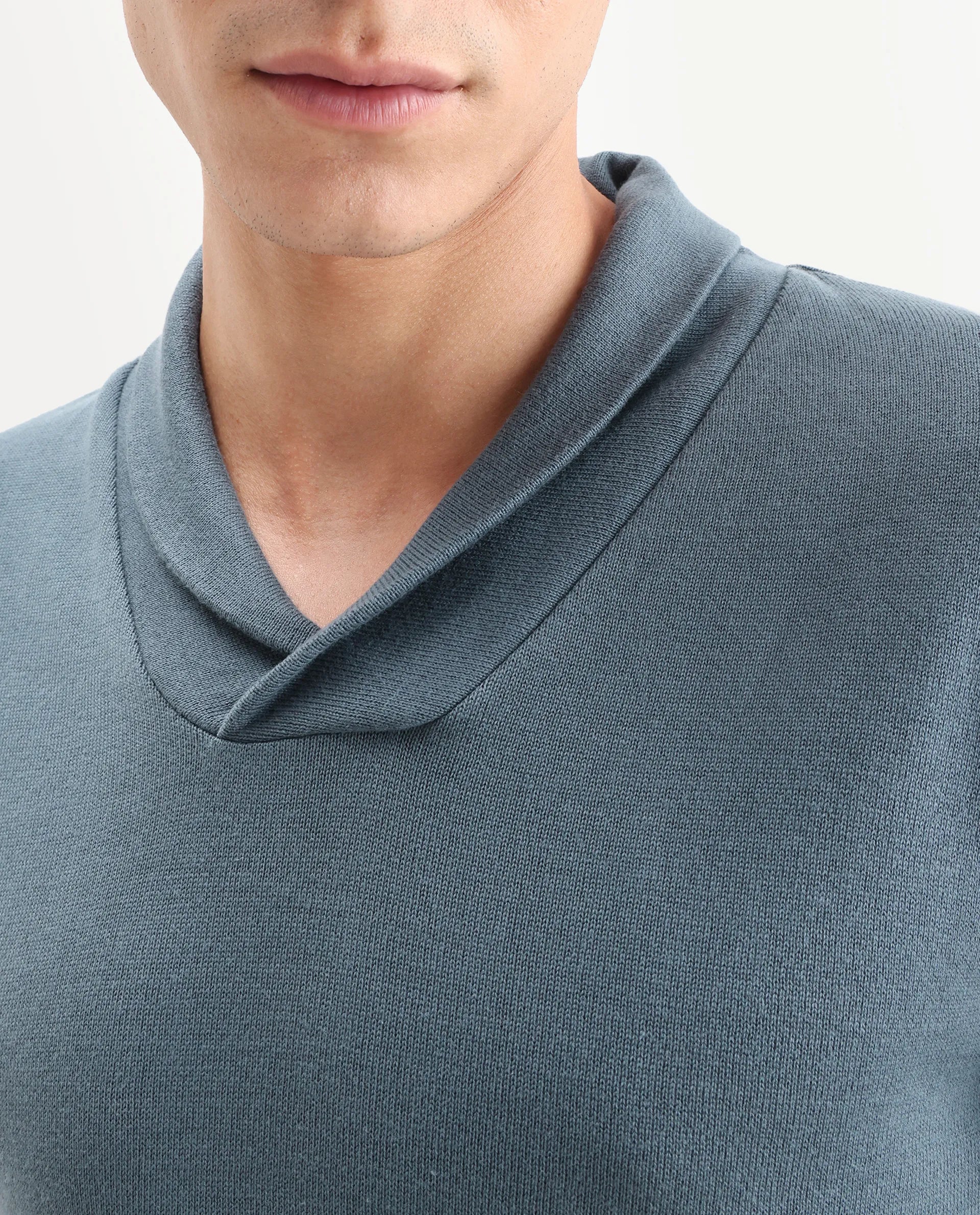 Rare Rabbit Men's Kenlay Dusky Turq Cotton Blend Plain Regular Fit Full Sleeve High Neck Sweater