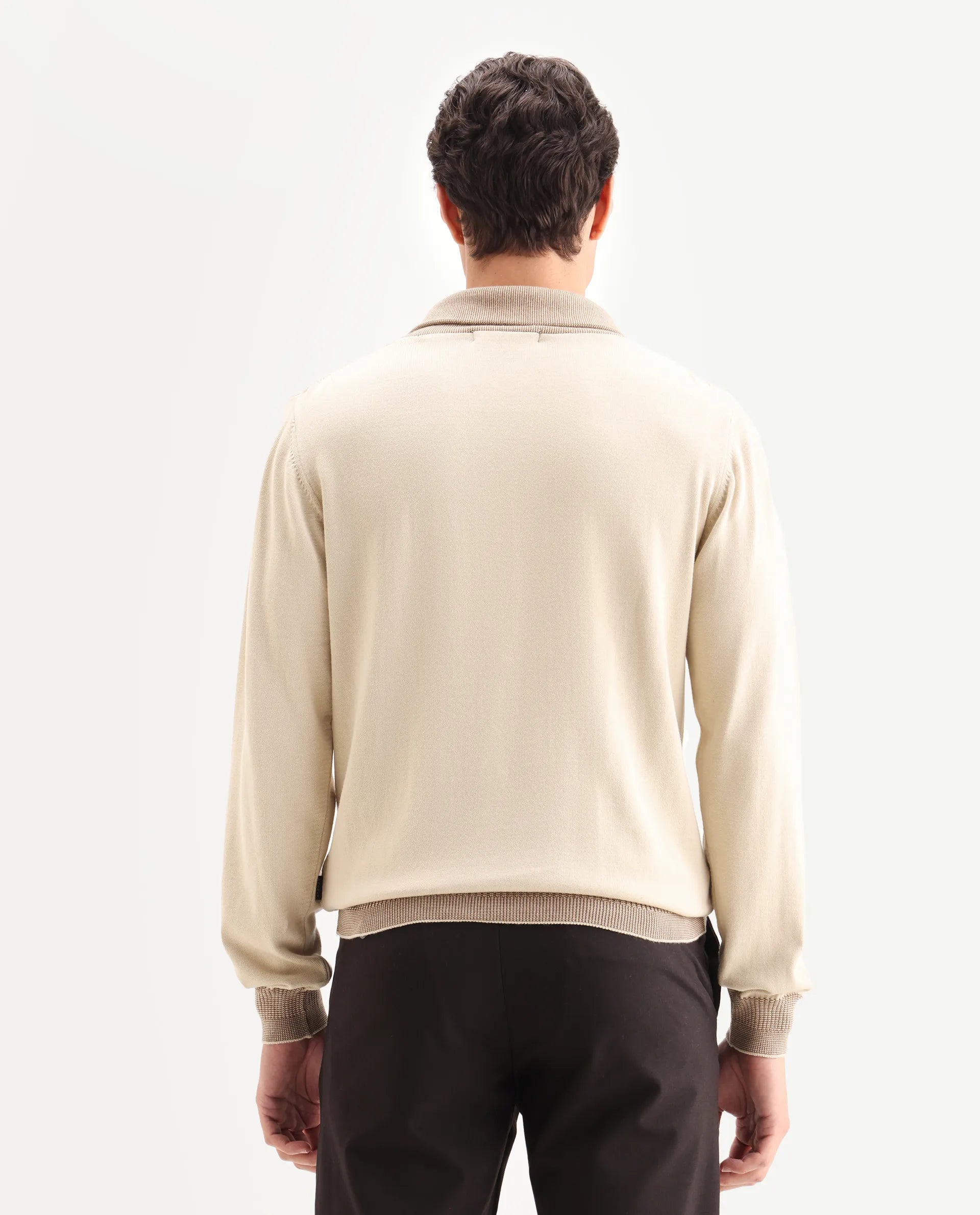 Rare Rabbit Men's Lyzo Beige Cotton Plain Regular Fit Full Sleeve Cowl Neck Sweater