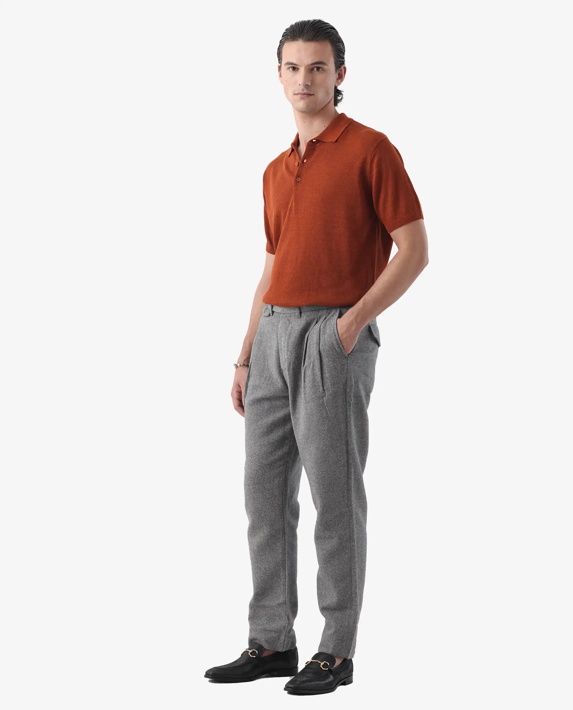 Rare Rabbit Men's Kaino Dark Grey 100% Linen Plain Regular Fit Trouser