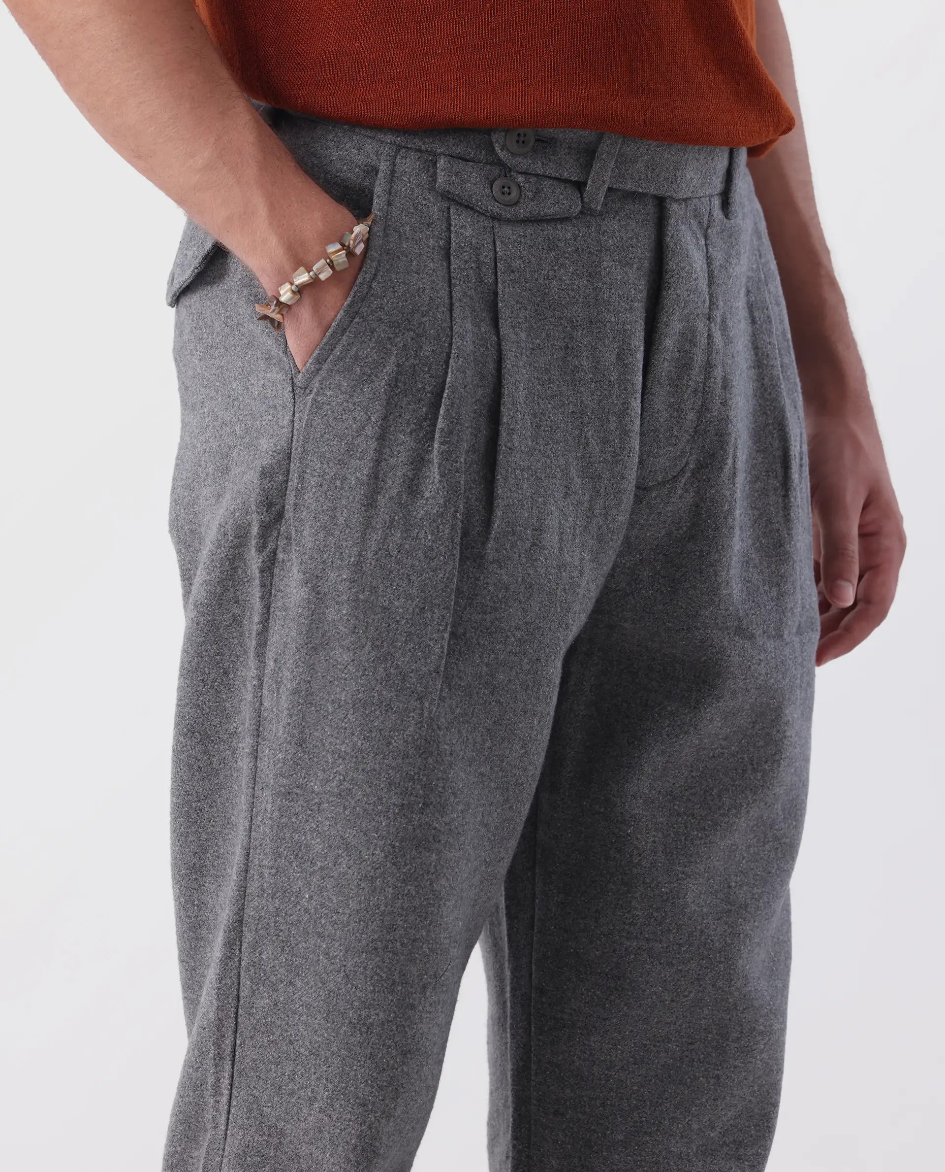 Rare Rabbit Men's Kaino Dark Grey 100% Linen Plain Regular Fit Trouser