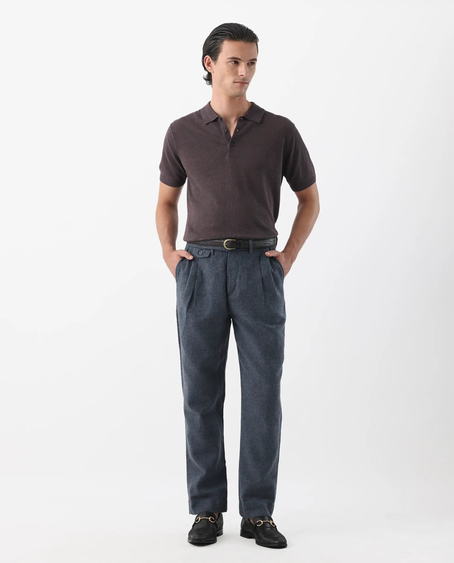 Rare Rabbit Men's Kaino Navy 100% Linen Plain Regular Fit Trouser