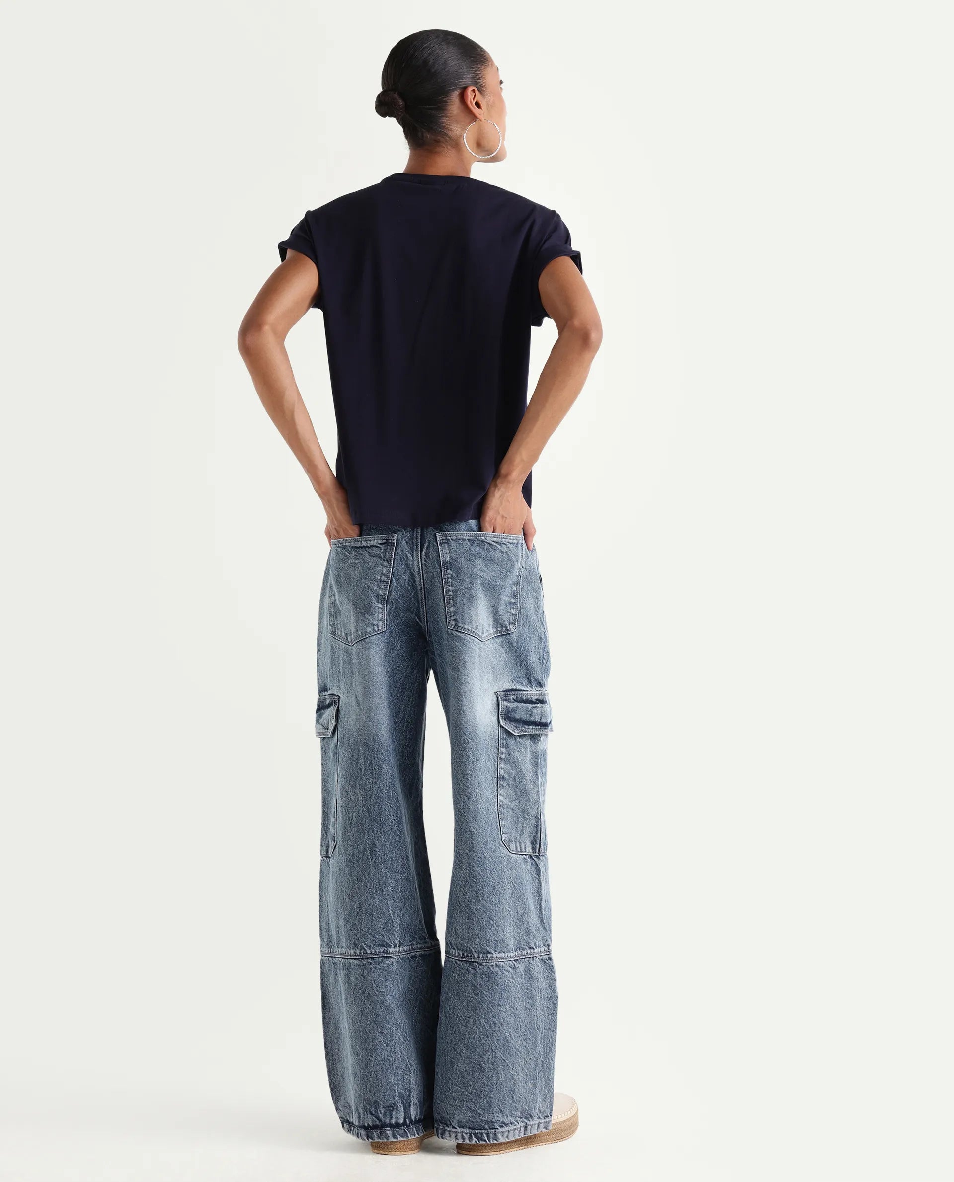 Rareism Women's Caro Light Blue Cotton Plain Ankle Length Tall Barrel Fit Jeans