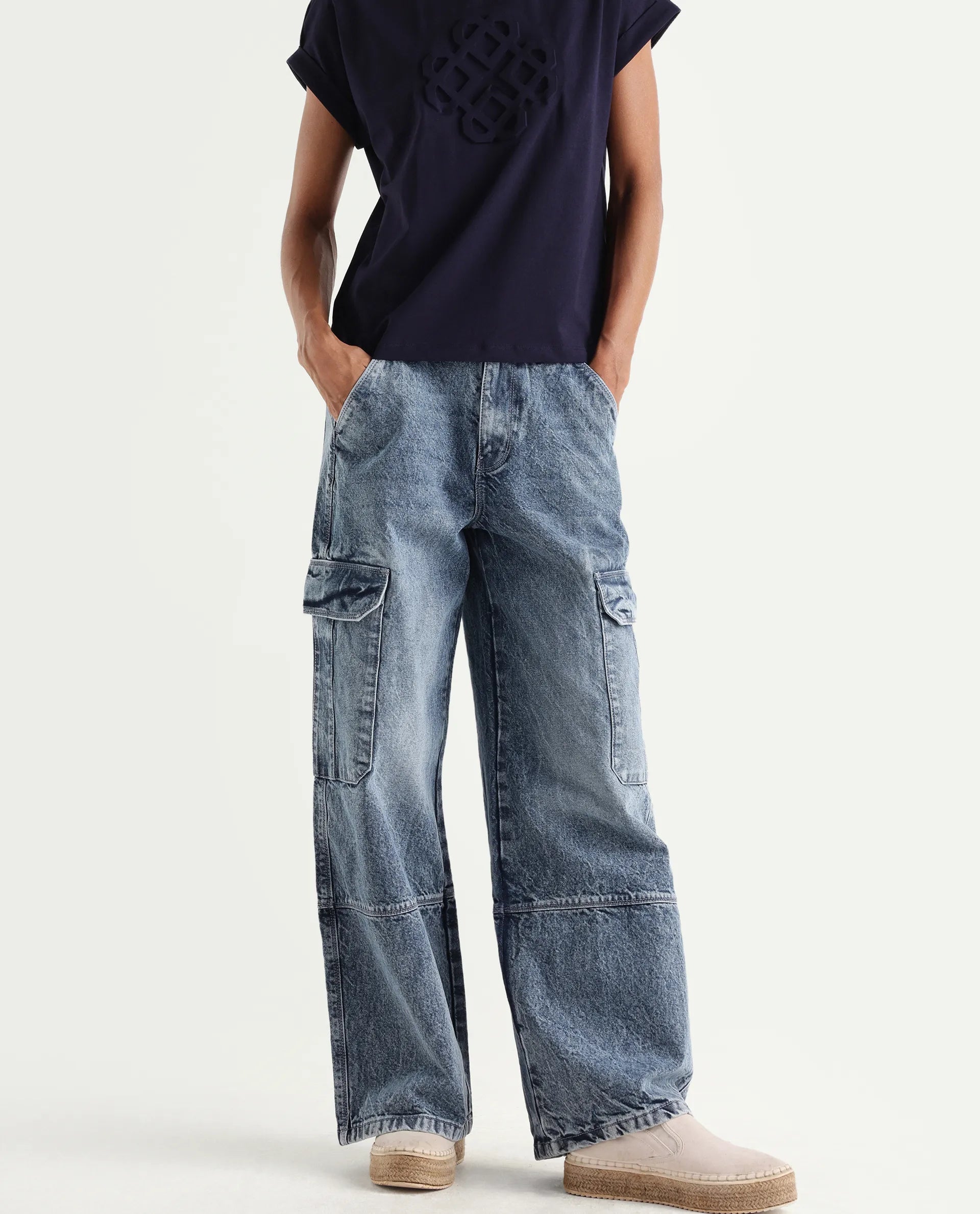 Rareism Women's Caro Light Blue Cotton Plain Ankle Length Tall Barrel Fit Jeans